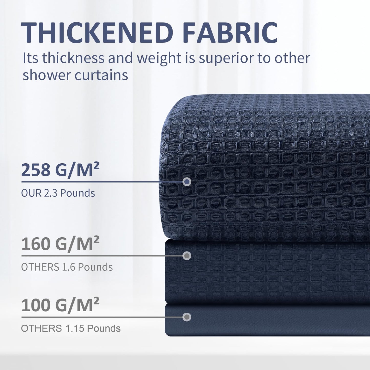 FY&XZH Heavy-Duty Waffle Weave Shower Curtain with Stainless Steel Hooks, Thick Fabric for Bathroom, Hotel, Spa & Salon-183 x 198cm (Navy Blue)