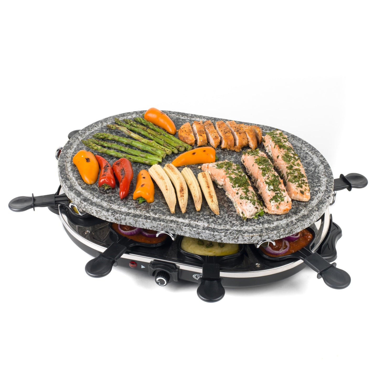 Giles & Posner EK1872G Electric Stone Raclette Grill - Indoor Tabletop 8 Person Raclette, Removable Stone Grill Hot Plate, Non-Stick Grill Pans,
