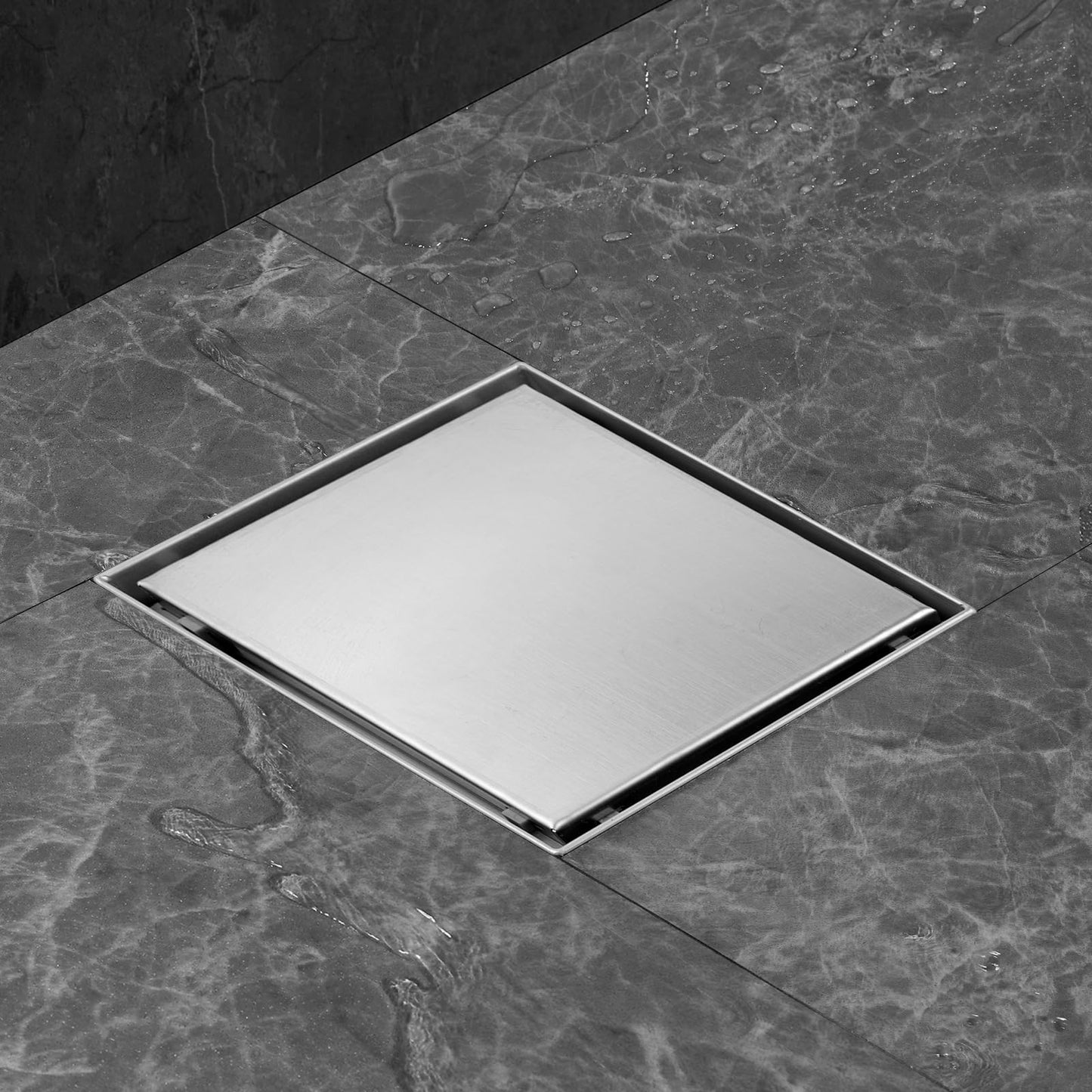 iYueMps Square Shower Drain 250mm x 250mm/9.8x9.8 inch Stainless Steel Square Floor Drain Premium Natural color 2in1 Double-sided Tile Insert with