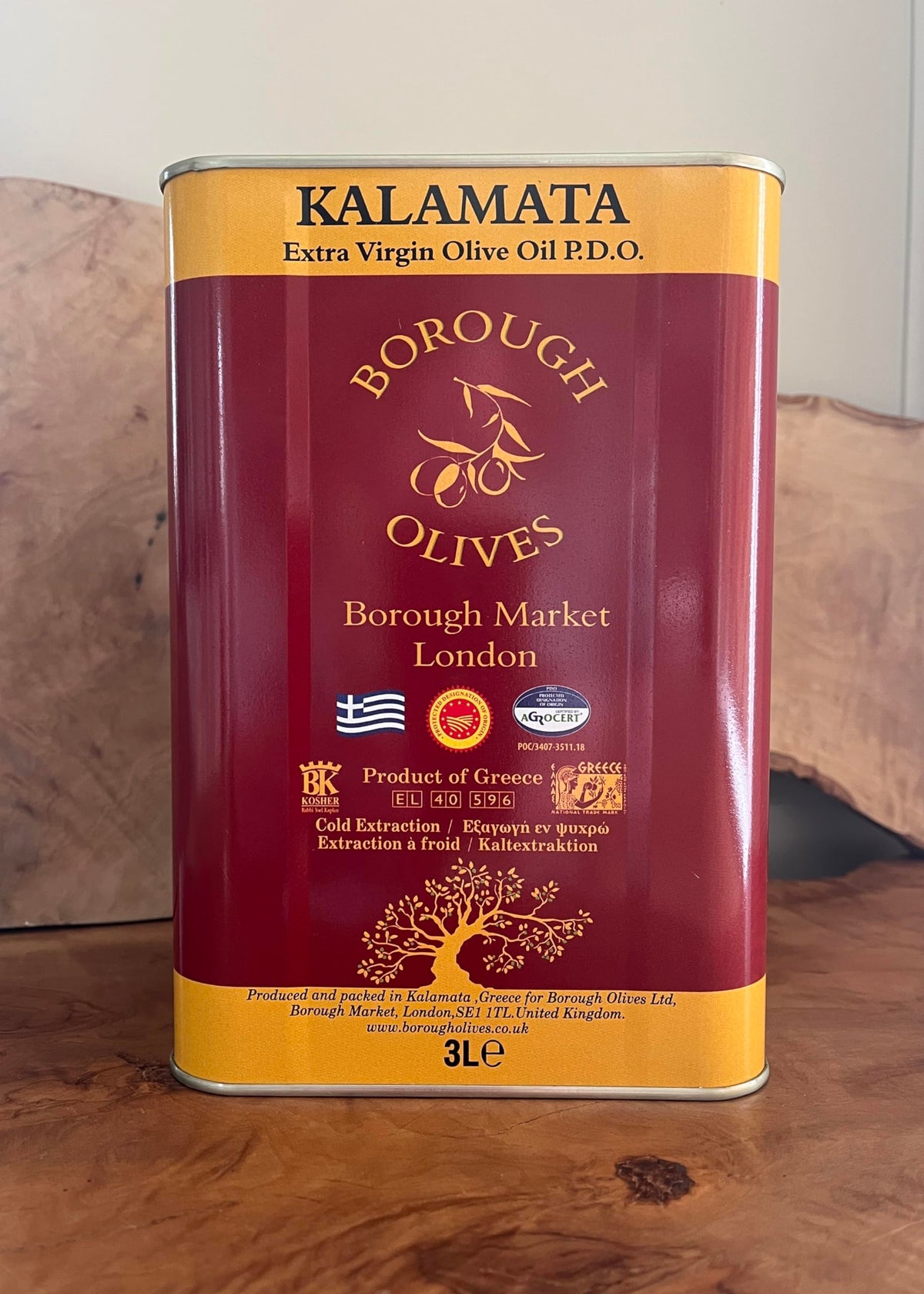 Borough Olives Kalamata Extra Virgin Olive Oil Tin PDO Greek, 3 Litre