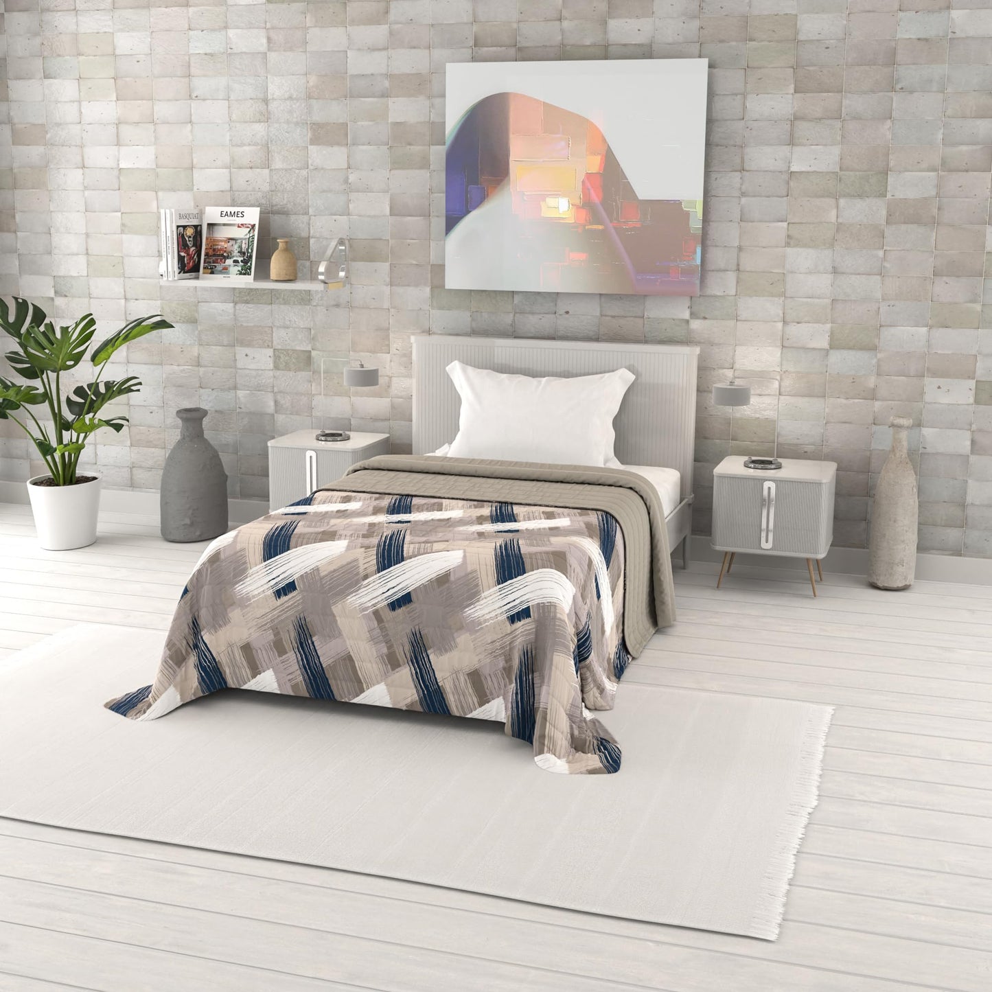 Italian Bed Linen Fantasy Microfibre Summer Quilt, Single 170 x 270 cm, Brushstrokes