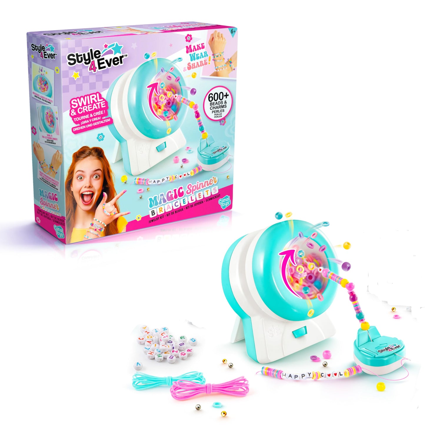 Style 4 Ever Magic Spinner Bracelets ? DIY Friendship Bracelet Maker Kit (600+ Beads & Charms, Bead Spinner Tool) ? Easy Craft Gift for Kids 6+ -