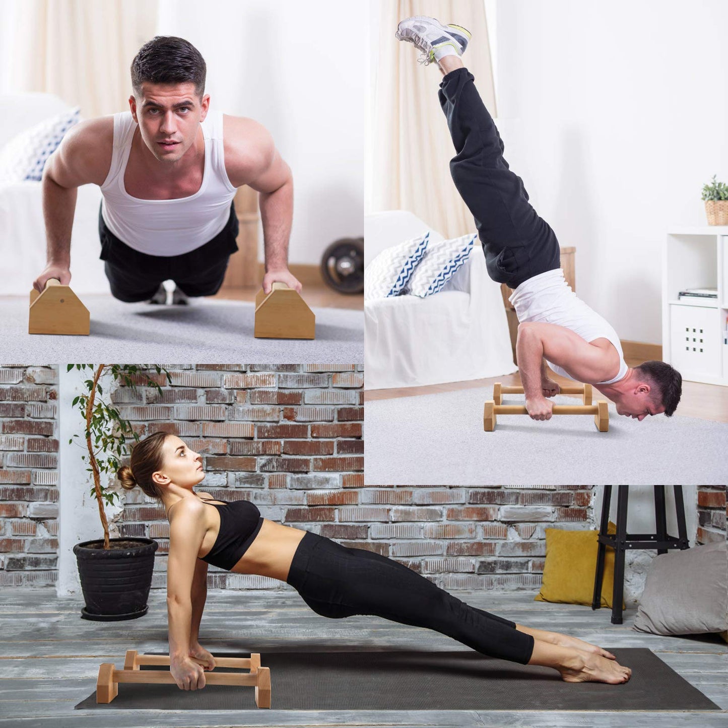 PELLOR Push-ups Bar Wooden Press-up Support Stand I-shaped Anti-slip Indoor and Outdoor Arm Chest Muscle Training Fitness Equipment