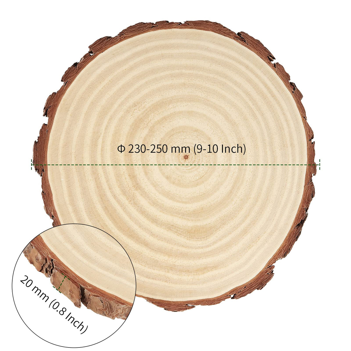 PINGEUI 6 Piece Natural Wood Slices, 23-25 cm Unfinished Wooden Circles with Bark Round Blank Wooden Slices Wood Discs for DIY Crafts, Christmas