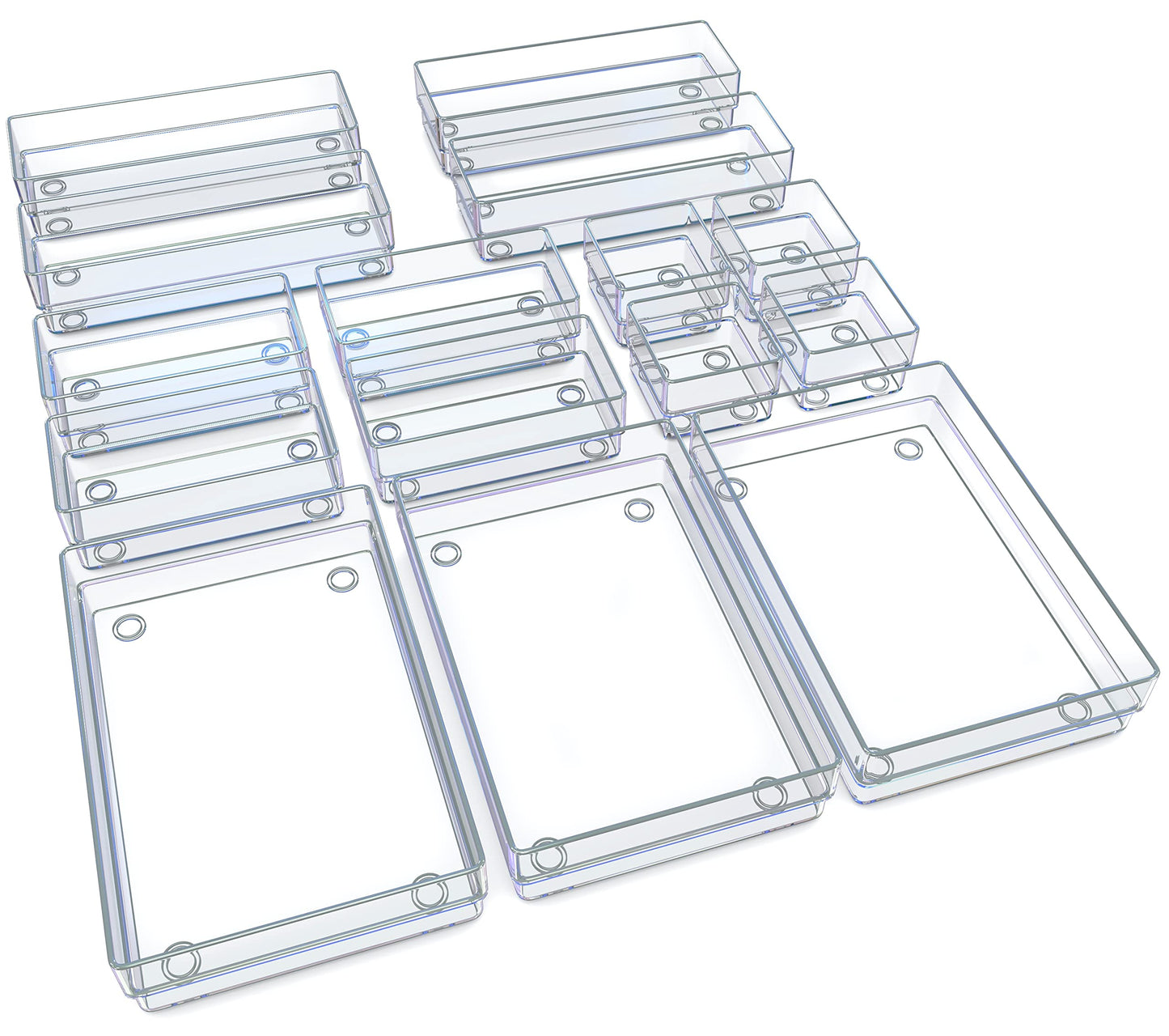 Unique Impression Set of 15 Drawer Organiser Trays ? Clear Drawer Dividers For Make-up - Organiser for Bedroom, Bathroom, Office, Kitchen - Drawer
