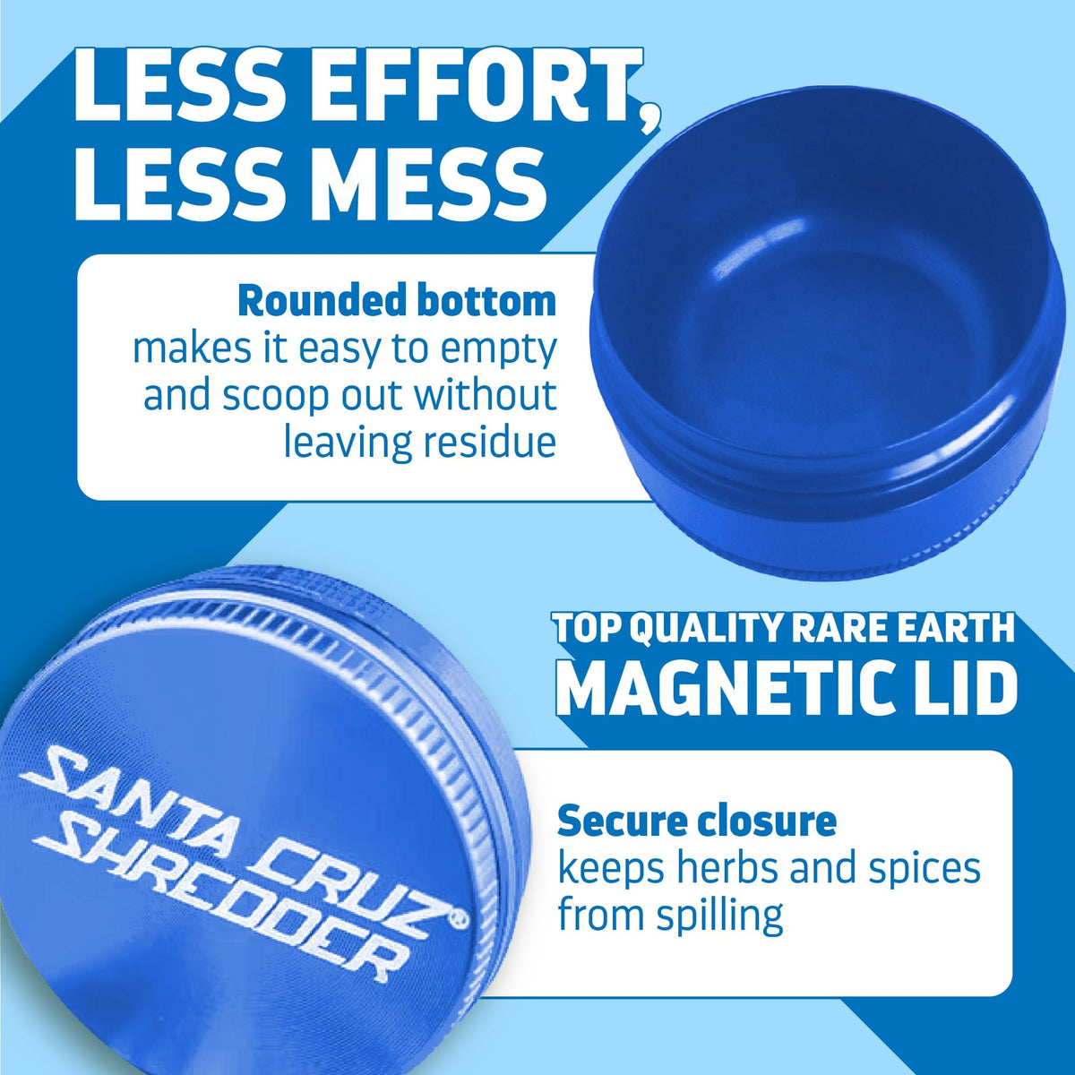 Santa Cruz Shredder Herb Grinder 3 Piece Medium 2 1/8" Superior Grip and Aluminium (Blue)