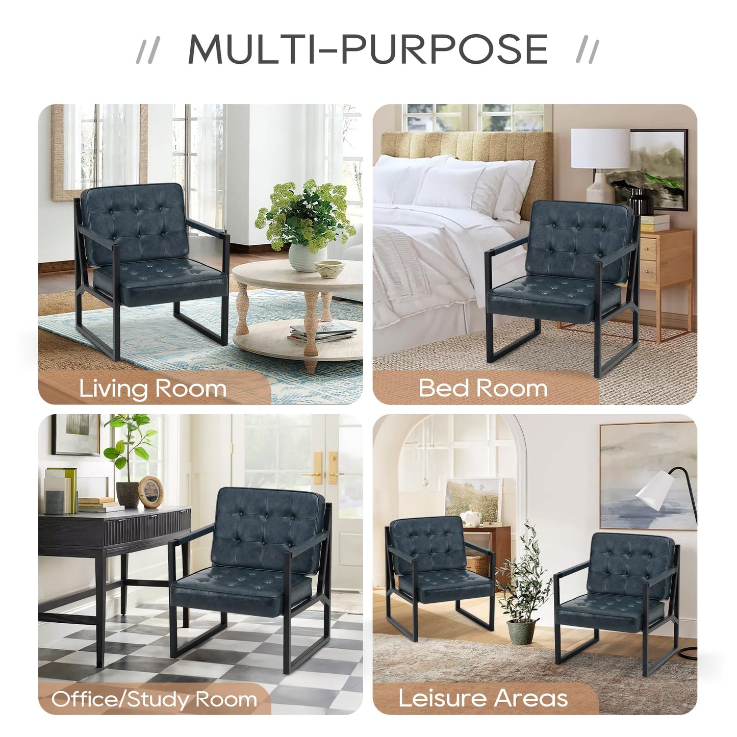 COLAMY Mid Century Modern Accent Chair Set of 1, Comfy Living Room Armchair with Metal Legs