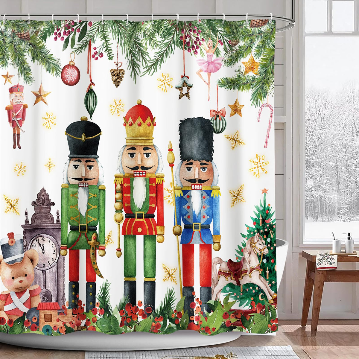 AIBIIN Christmas Nutcracker Shower Curtain Winter Xmas Shower Curtain for Bathroom Holiday Decoration Waterproof Durable Fabric Machine Washable