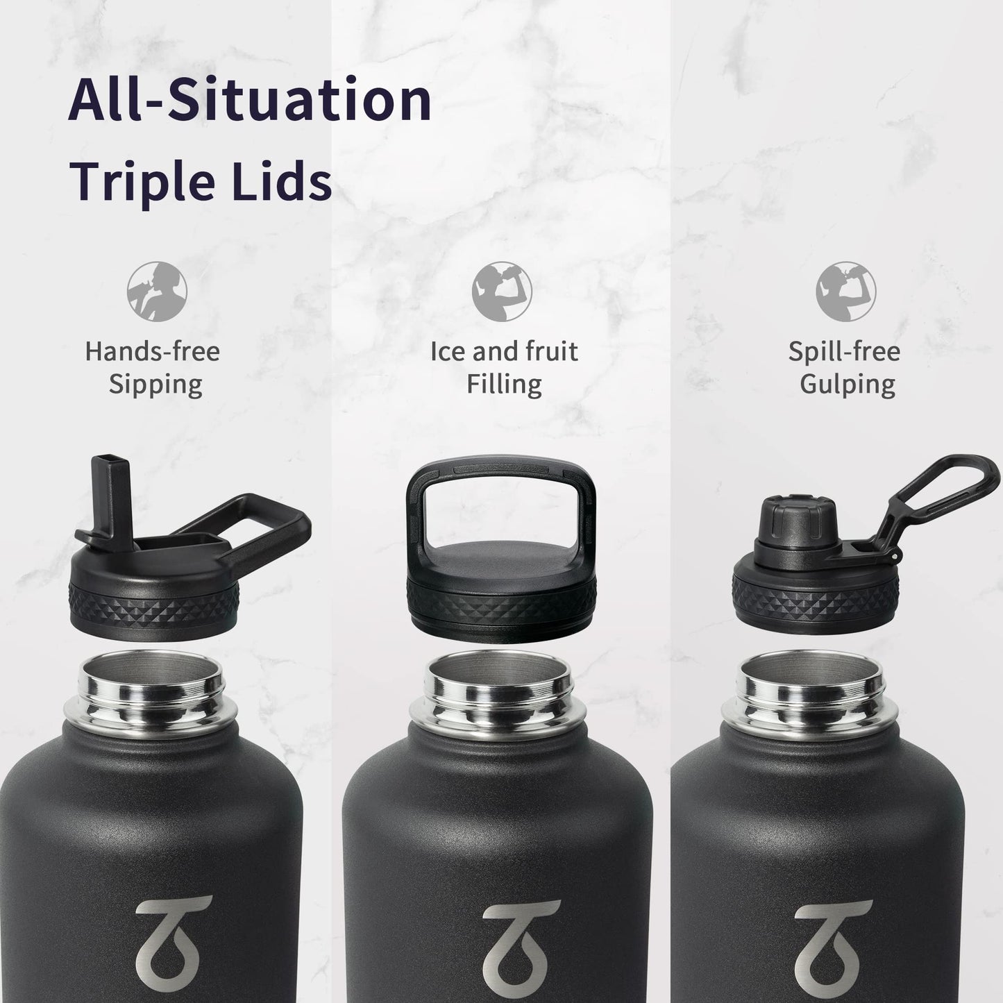 Trebo Stainless Steel Water Bottle 2L, Wide Mouth Insulated Water Bottle Double with Paracord Handle Sports Bottle Keep Cold 48 Hours Water Bottle