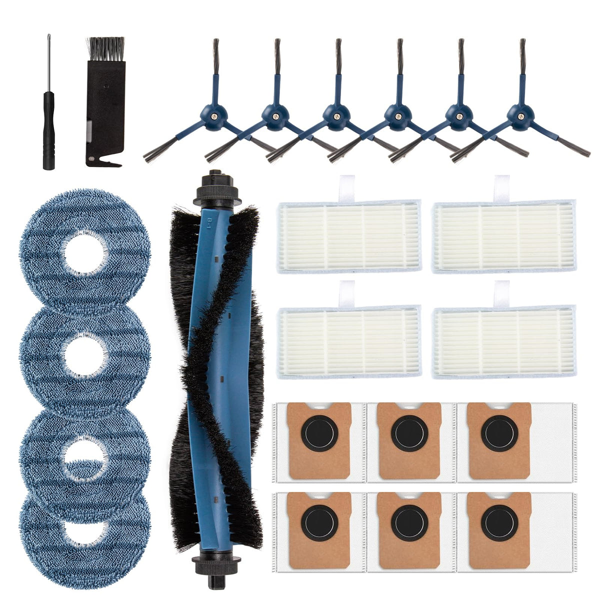 23PCS Omni C20 Accessories for Eufy Omni C20 Vacuum Cleaner ? Includes 6 Dust Bags C20, 1 Main Brush, 4 Robot Vacuum Mop, 6 Side Brushes, 4 Filters, 1