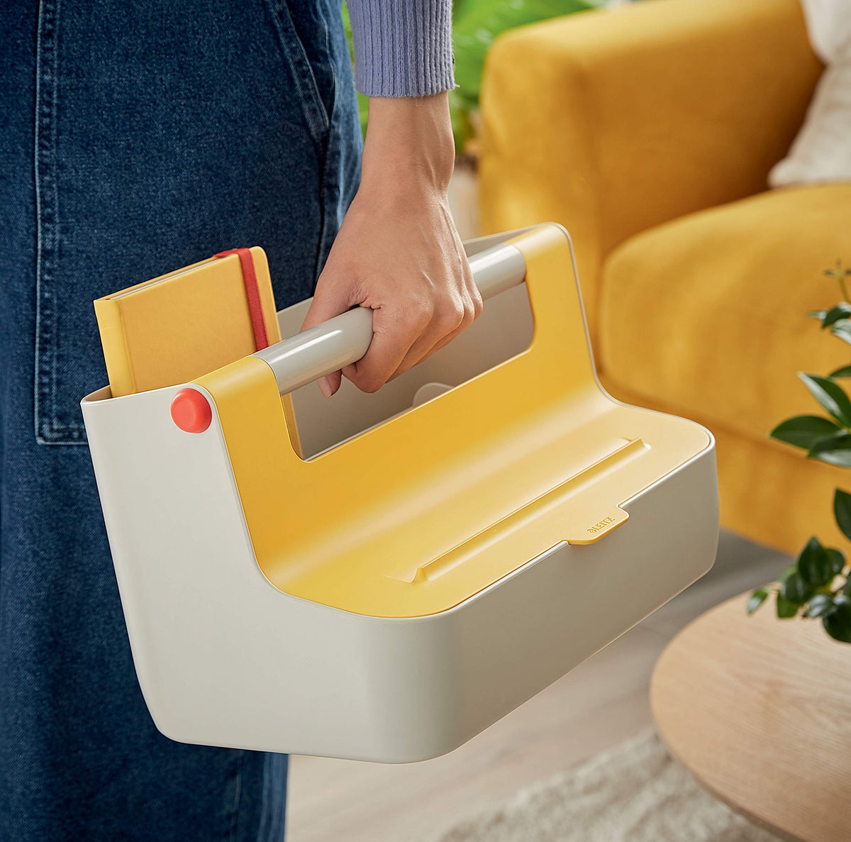 Leitz Storage Carry Box, Cosy Range, Hot Desking Box, Organiser Box for Home or Office, Storage Box with Handle, Smart Compartments for Organisation