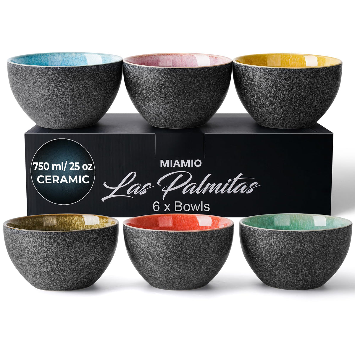 MIAMIO ? 750 ml, Bowls Set of 6, Ceramic Bowl, Salad Bowls, Soup Bowl, Cereal Bowl, Kitchen Bowls, Rice Bowls ? Microwave, Dishwasher and Oven Safe ?