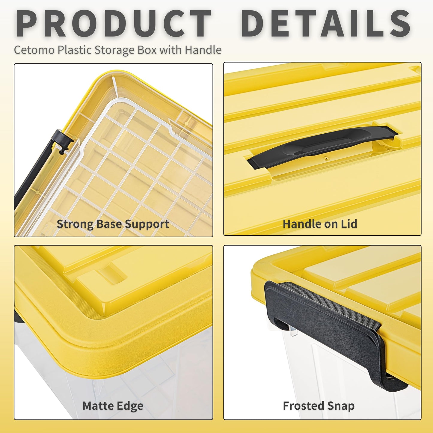 Cetomo 90L*3 Storage Boxes, Carry Plastic Storage Box with Lids, Organizing Container with Handle and Latching Buckles, Stackable, Nestable
