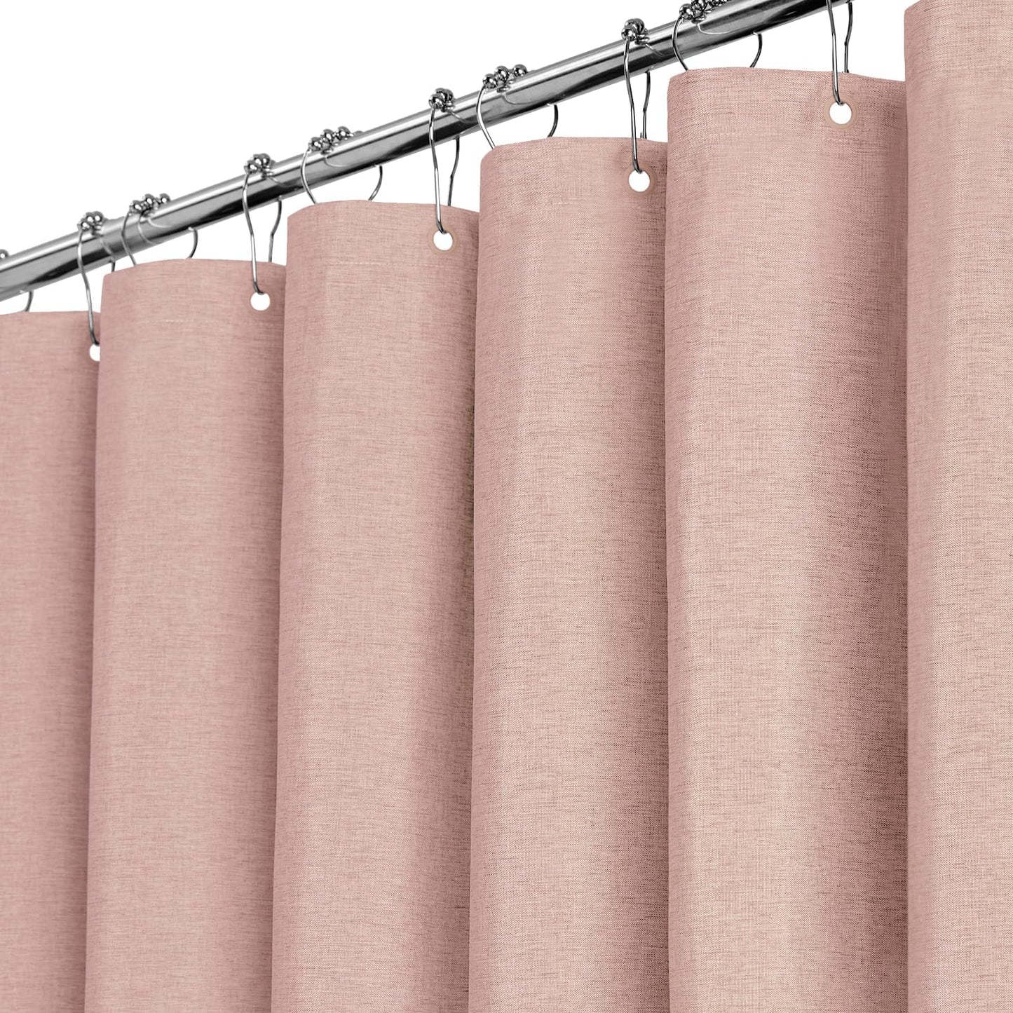 BTTN Narrow Linen Look Weighted Shower Curtain, Waterproof, 92x182cm, Blush