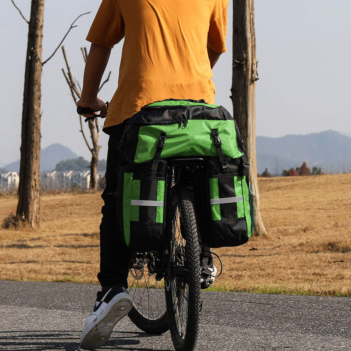 PELLOR 70L Waterproof 3 in 1 MTB Bike Rear Bicycle Pannier Bags Bike Rack Bag with Rain Cover (Green)