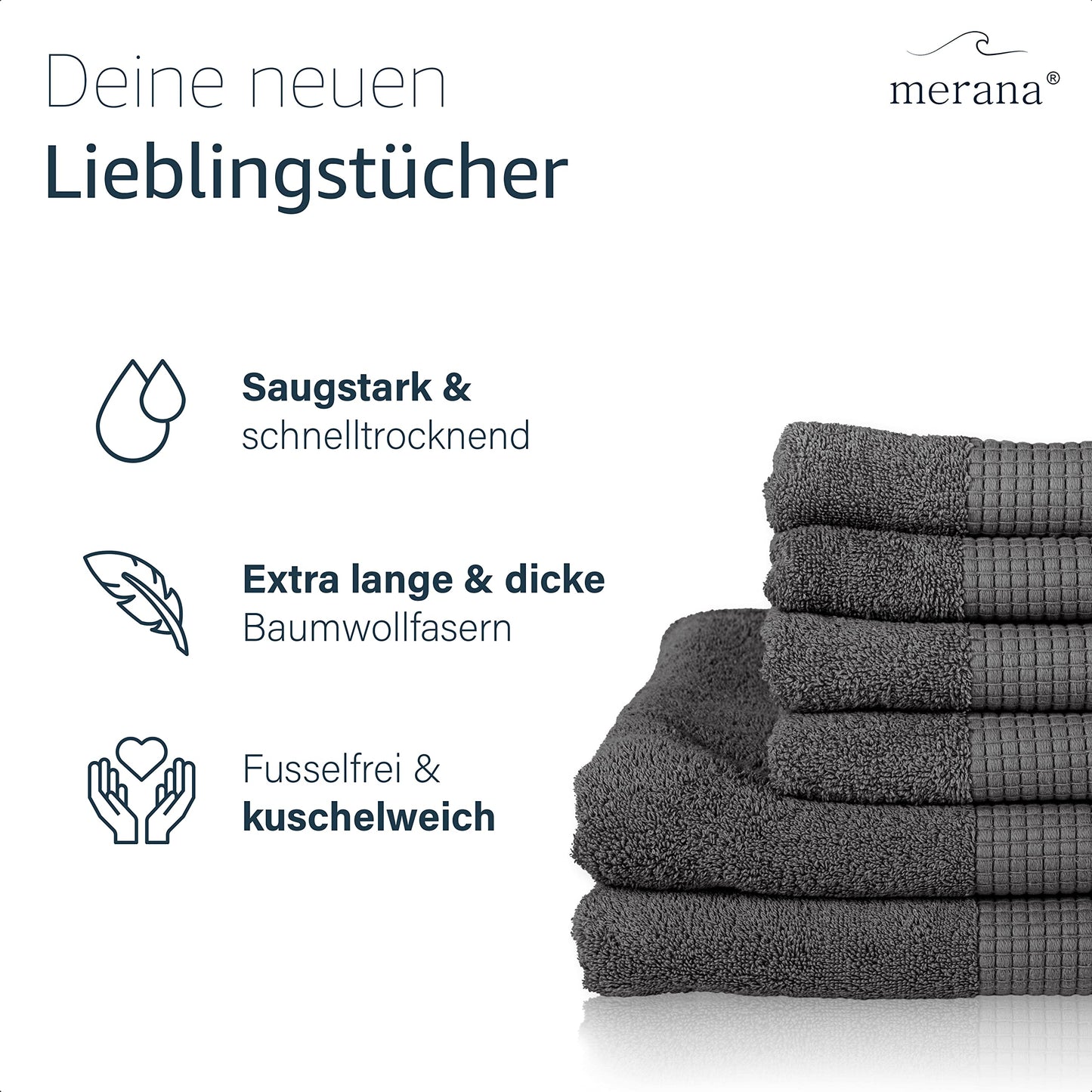 Merana Hand Towel Set, Absorbent, Soft and Lint-, Terry Towelling Guest Towel, Quality Made of Heavy Organic Cotton, 590 GSM
