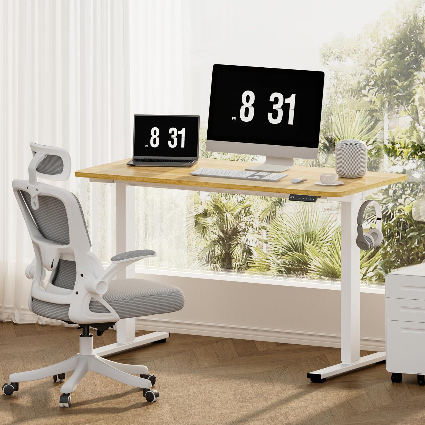 FLEXISPOT E1 Plus ONE PIECE Electric Standing Desk Height Adjustable Sit Stand Desk with Memory Smart Panel for Home Office, 100 * 60cm