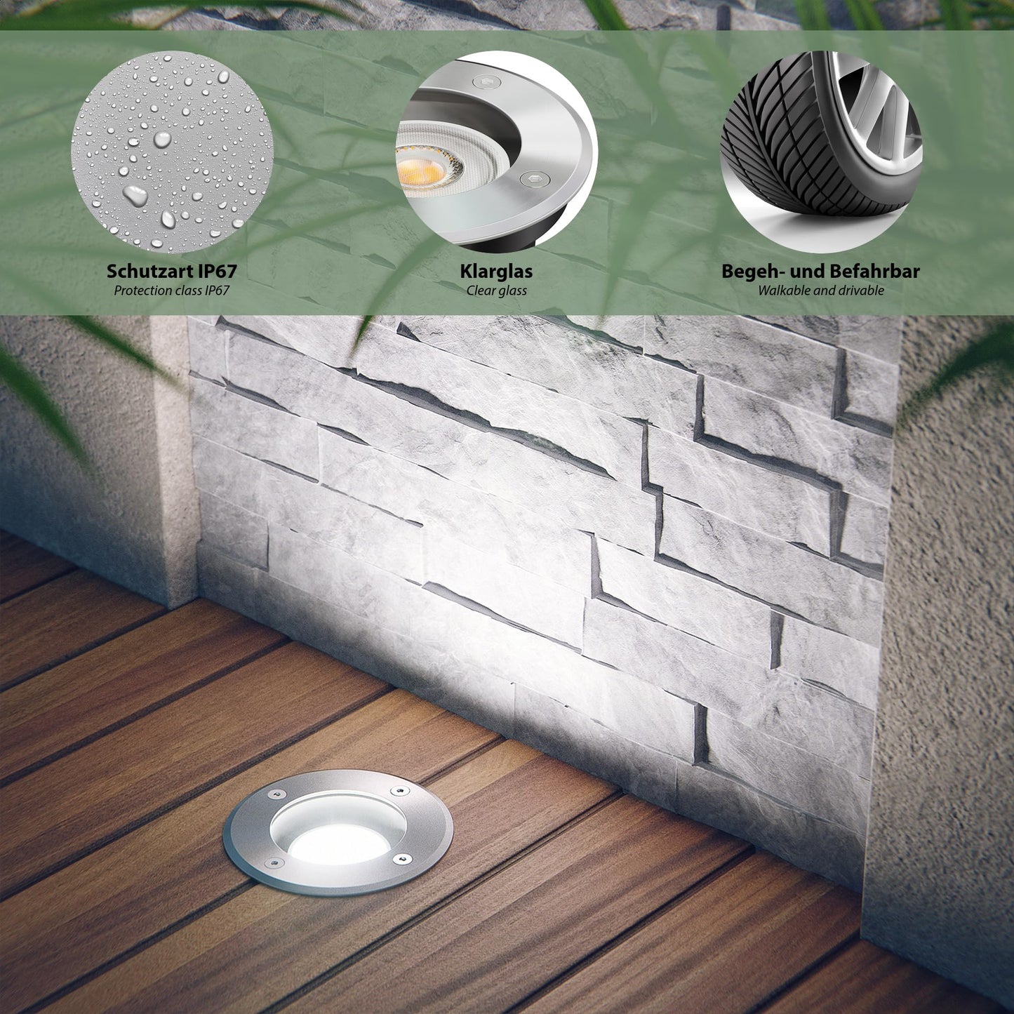ledscom.de 6 pcs. Ground recessed Light BOLI for Outdoors, IP67, Stainless Steel, Round, 108mm , 1x GU10 max. 15W