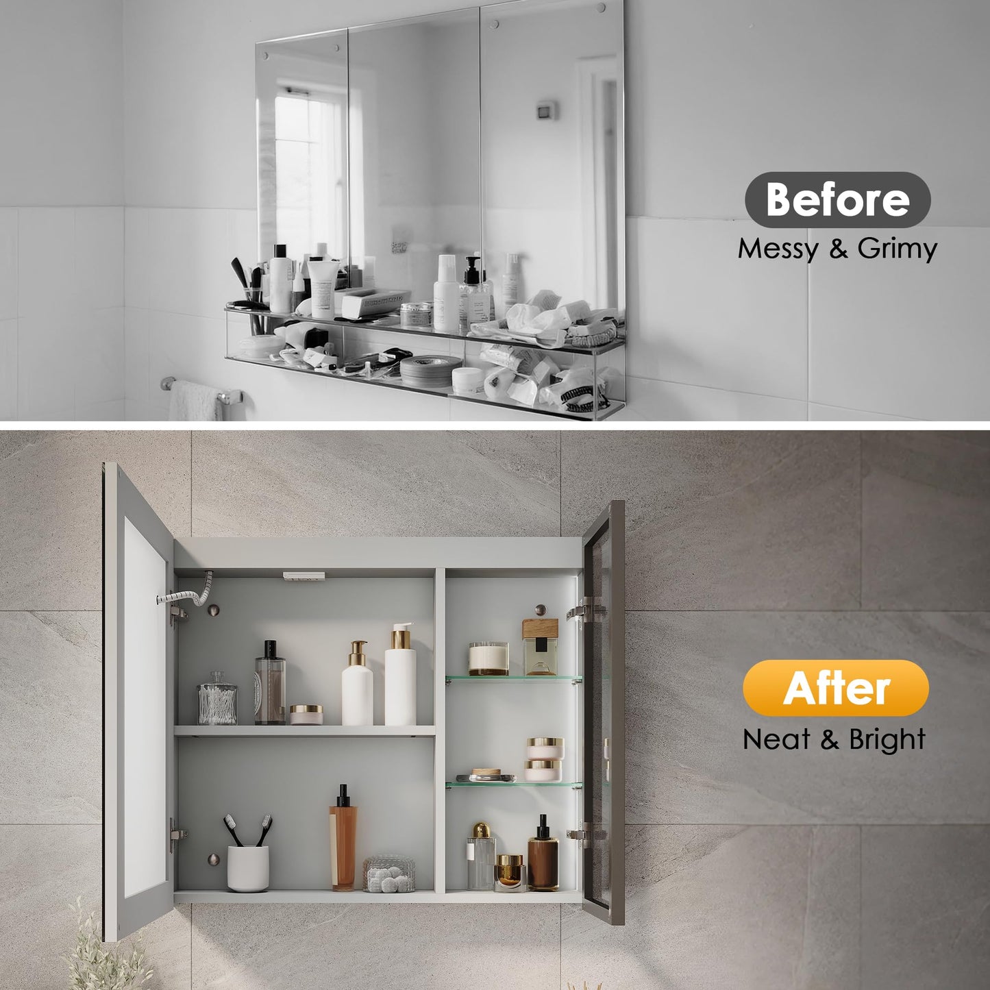 ELEGANT LED Bathroom Mirror Cabinet with Shaver Socket, Grey, 700x600mm