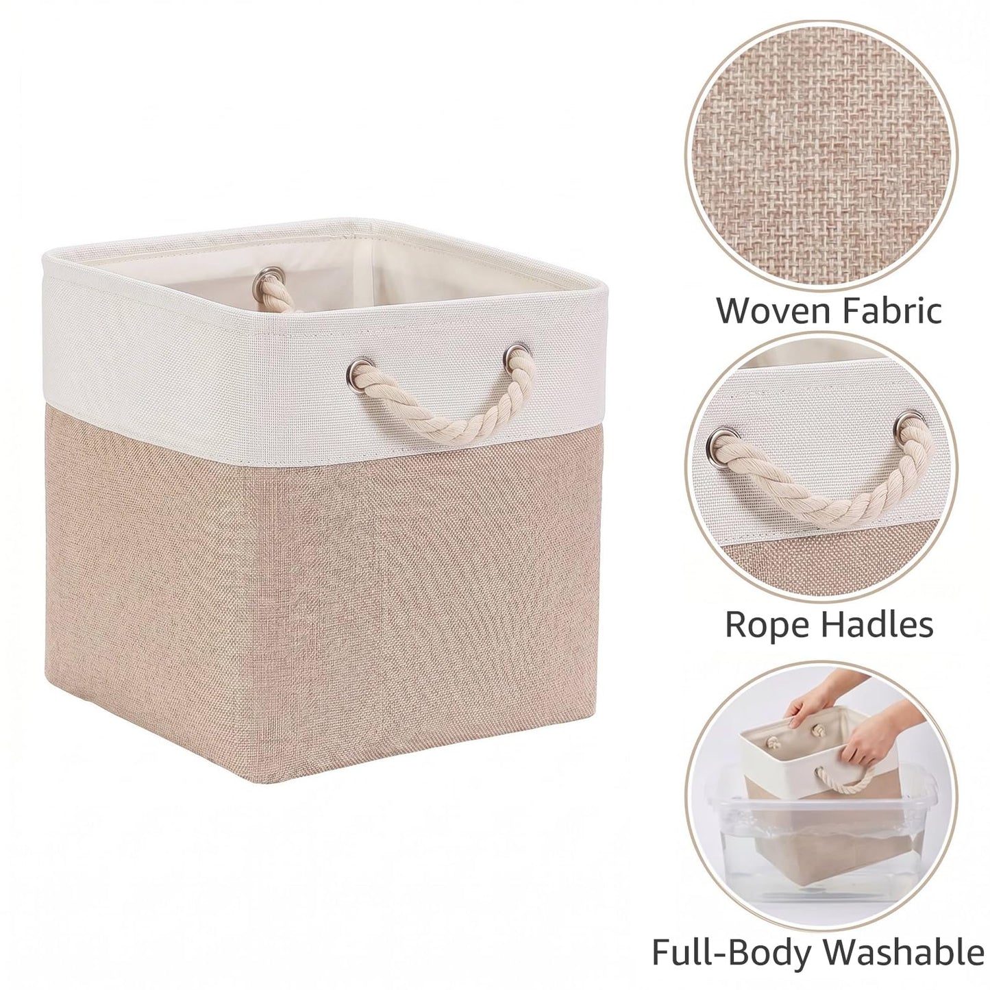 Mangata Canvas Storage Boxes, 28cm Cube Storage Bins Set of 6, Fabric Baskets with Cotton Rope Handle for Organizing Clothes Nursery Home