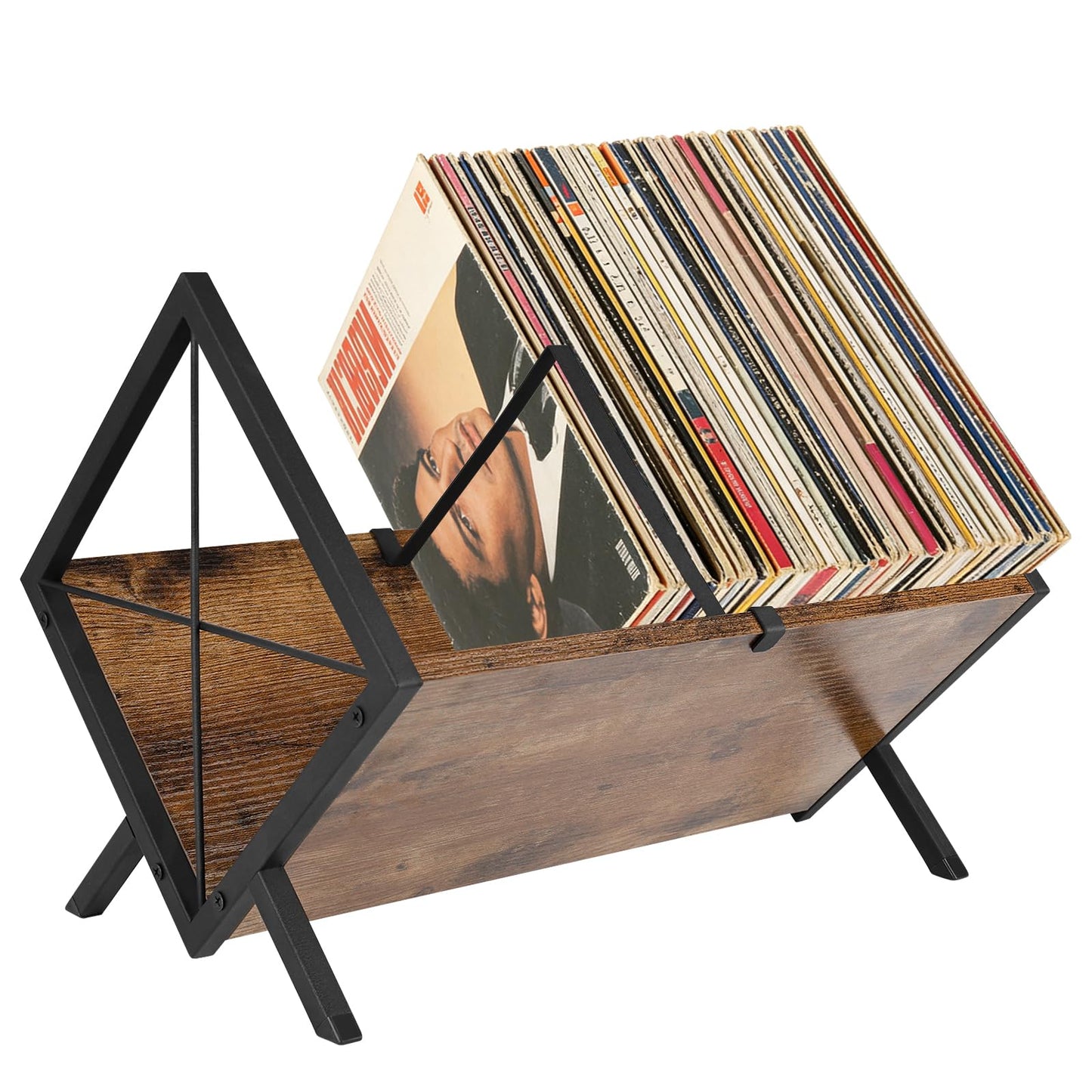 bssmmai Vinyl Record Storage Rack, 80-100 LP Vinyl Record Holder with Anti-Slip Mat, Wooden Record Shelf with Adjustable Divider for Album, CDs