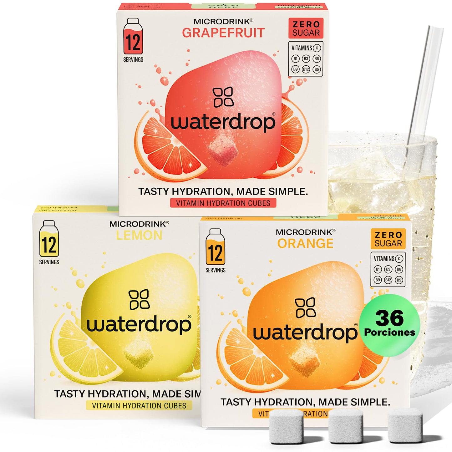 waterdrop? Microdrink Set - Water Flavouring - Hydration Tablet - Natural Fruit Mix - Vitamin C - Sugar Free - ORANGE - LEMON - GRAPEFRUIT - 36 Drinks