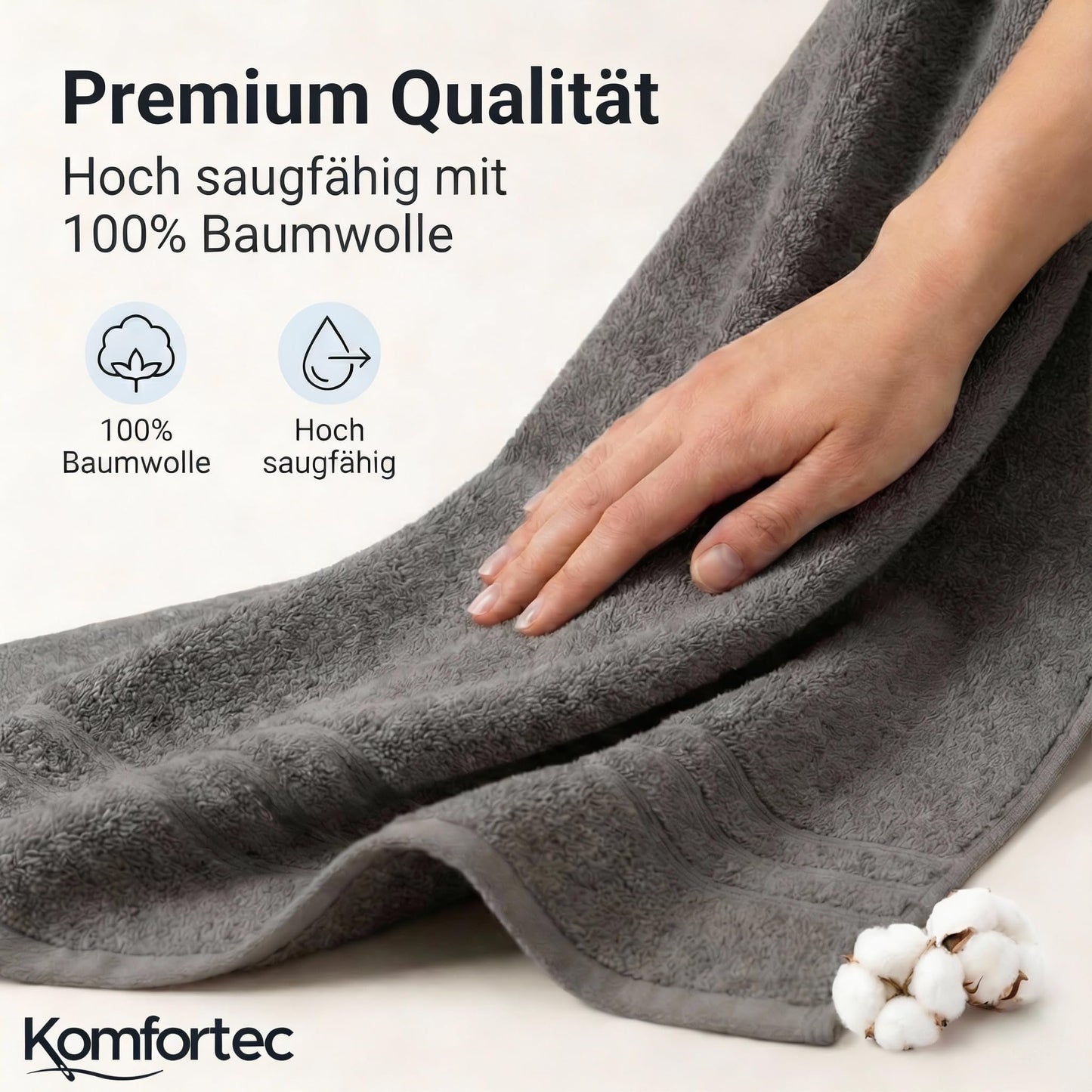Komfortec Jumbo Bath Towels, 100% Cotton, Quick Dry, 80x200, Grey & Royal Blue