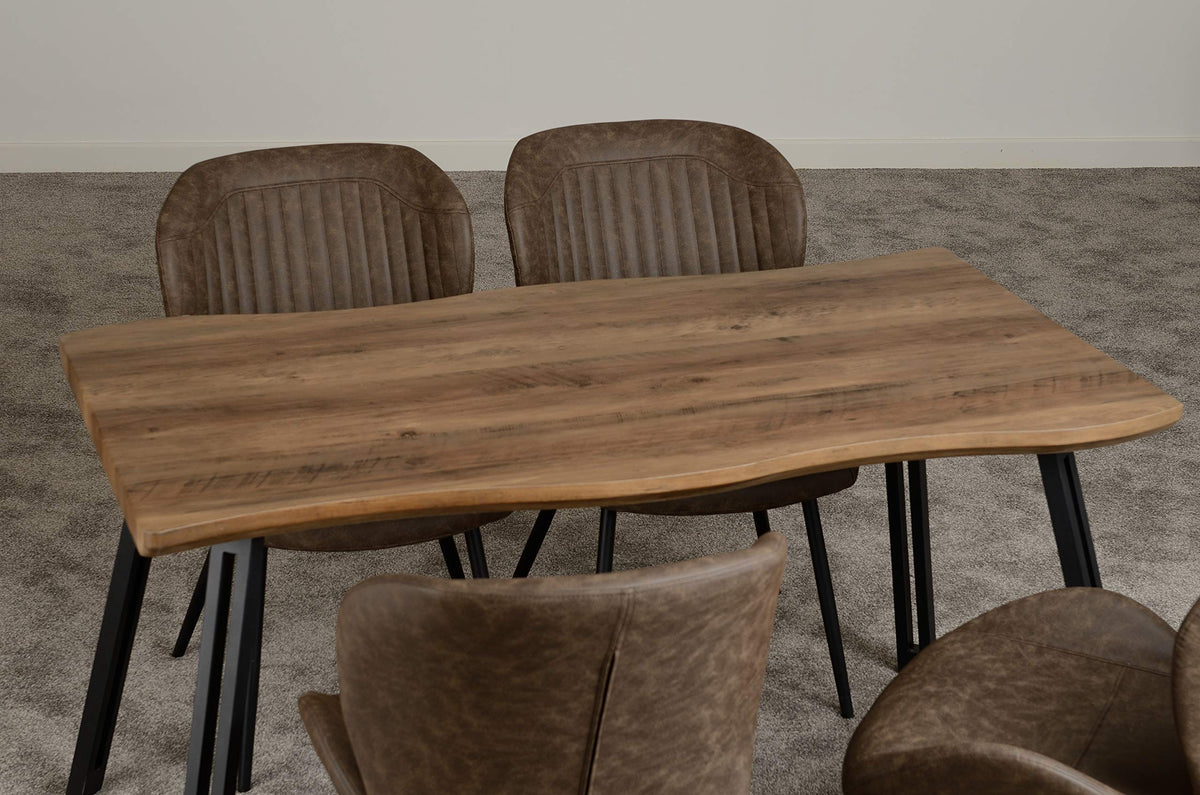 Seconique Quebec Wave Edge Dining Set with 4 Dining Chairs in Medium Oak Effect/Brown Pu