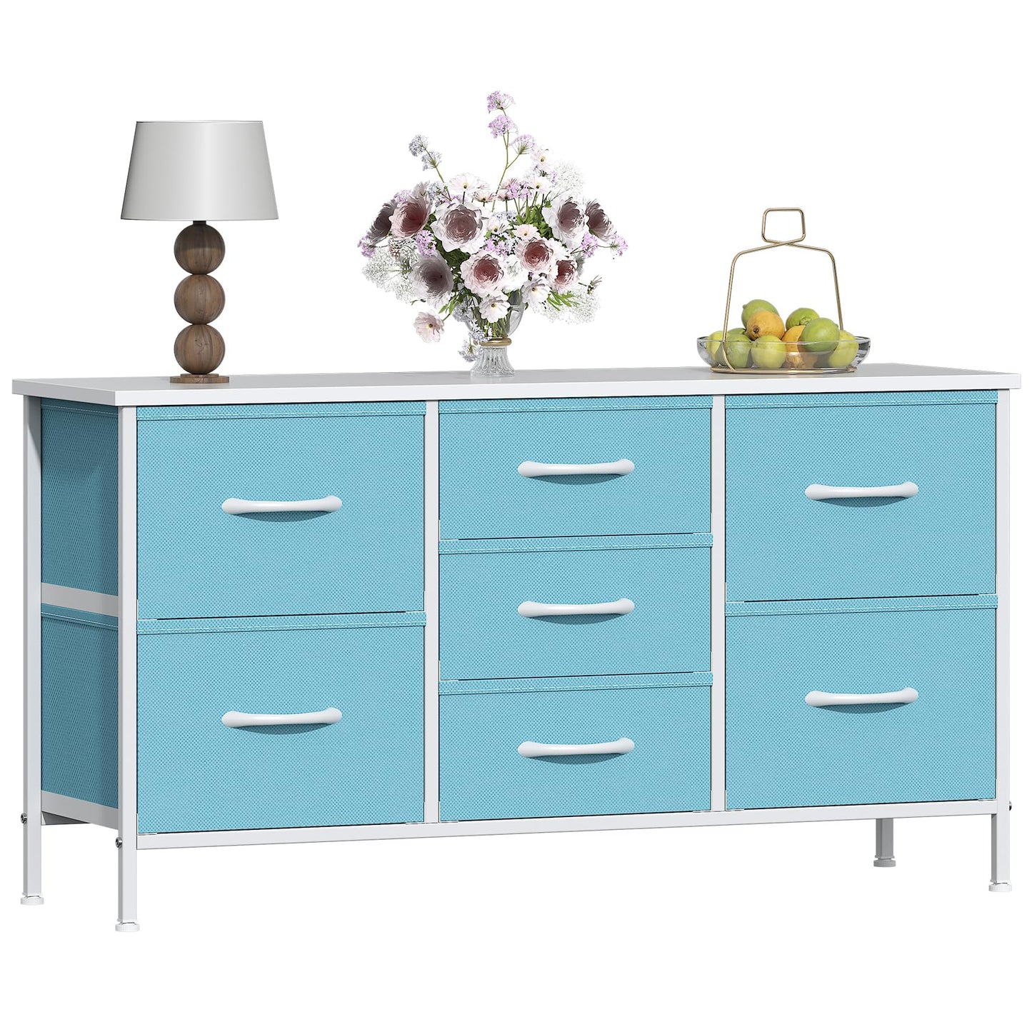 GoaHi Chest of Drawers, Small Dressers with Metal Frame and MDF Wooden Top Board, Adjustable Feet, Anti-Tip Safety