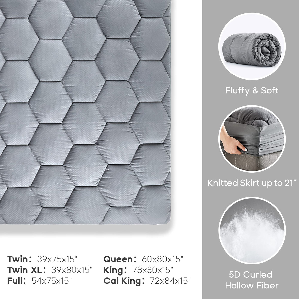 SONIVE Waterproof Mattress Topper Quilted Soft Topper Breathable Pad Fitted Mattress Protector,Extra Deep Pocket, Filling Topper for Super King Bed,