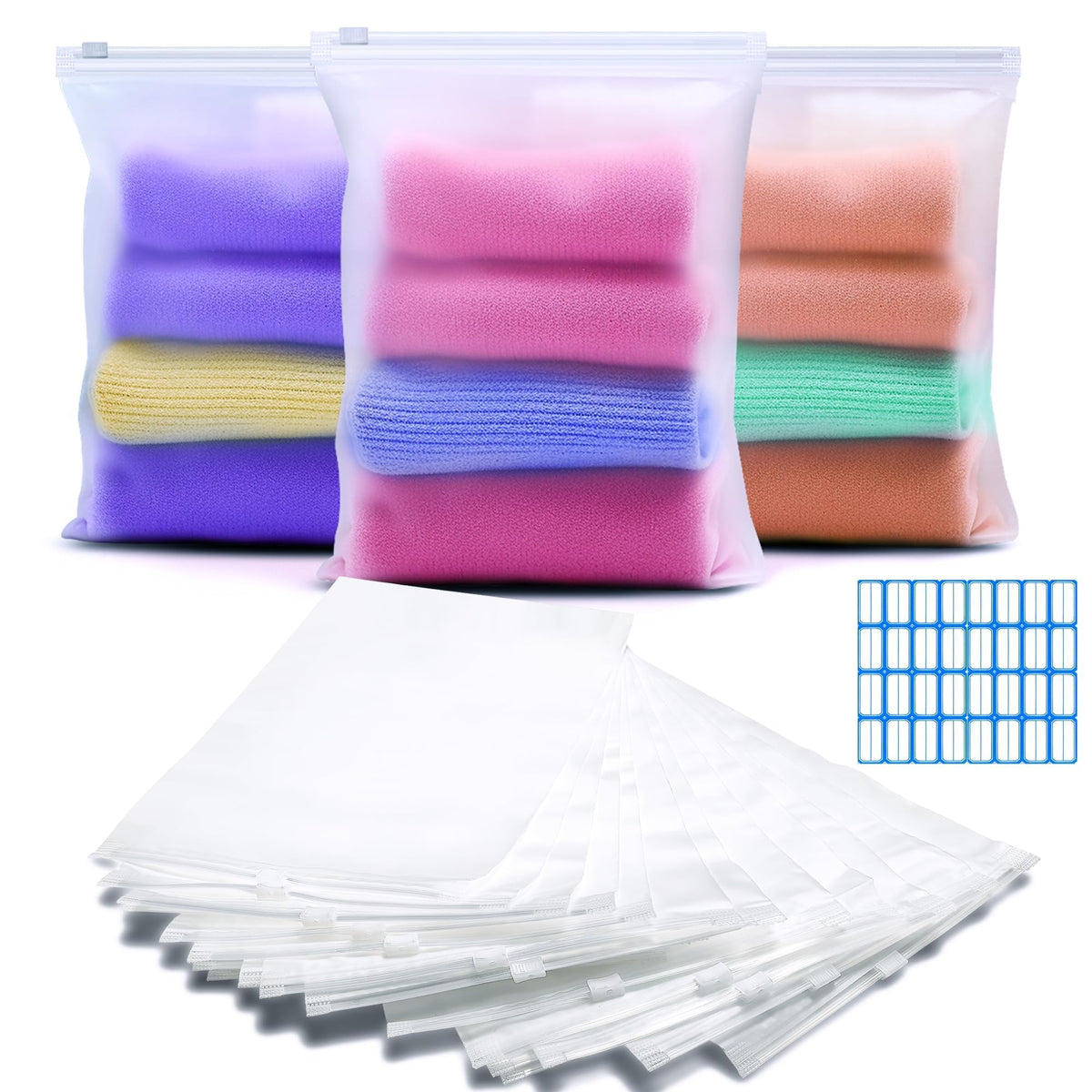 Reusable Zip Lock Bags, 30pcs 17x25cm Plastic Travel Bags Organiser No Holes Hospital Bag Organiser Pouches Frosted Waterproof Travel Storage Bag for