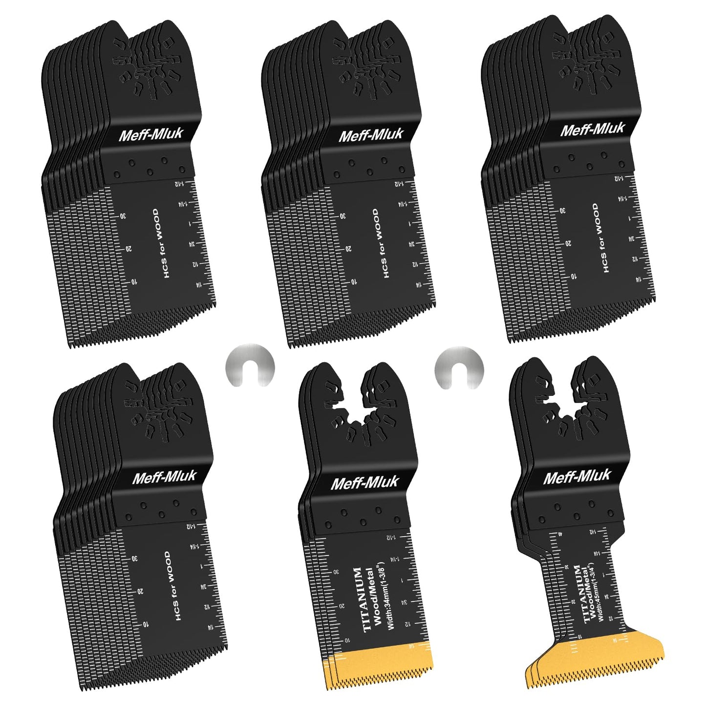 Meff-Mluk 50PCS Oscillating Tool Blades, Professional Universal Titanium Multitool Blades for Wood Plastics Metal Cutting, Quick Release Multi Tool