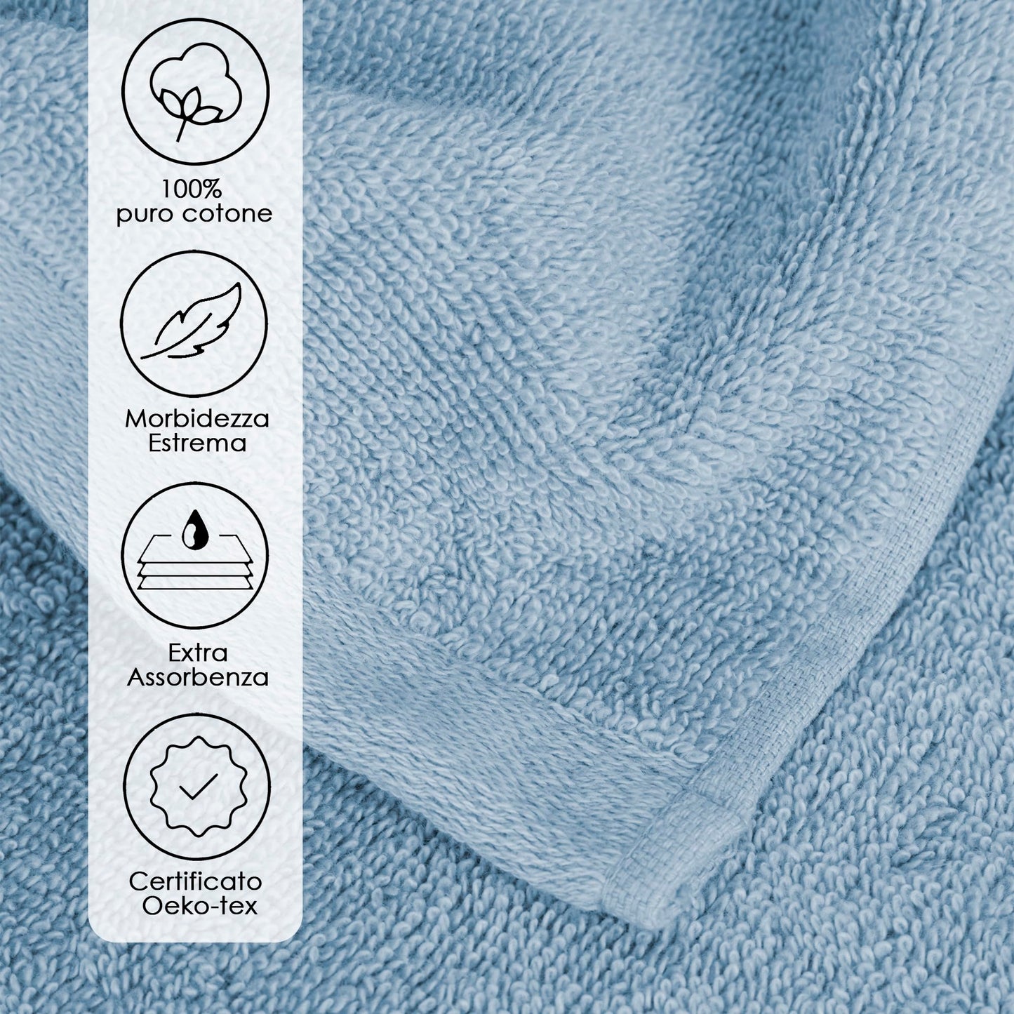 Ruggeri, 4 Towel Set, 2 Hand and 2 Guest, Cotton, Light Blue