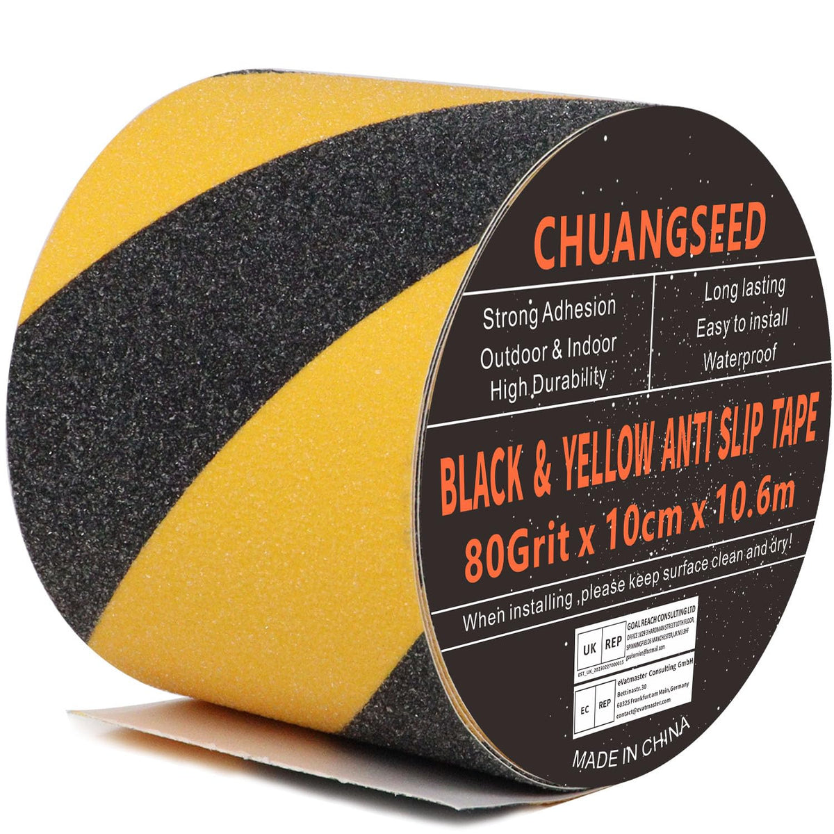 CHUANGSEED Heavy Duty yellow and black Anti Slip Tape 4" x 35Ft (10cm x 10.6m) High Traction strong grip Tape For Outdoor/Indoor Safety Non Skid Roll