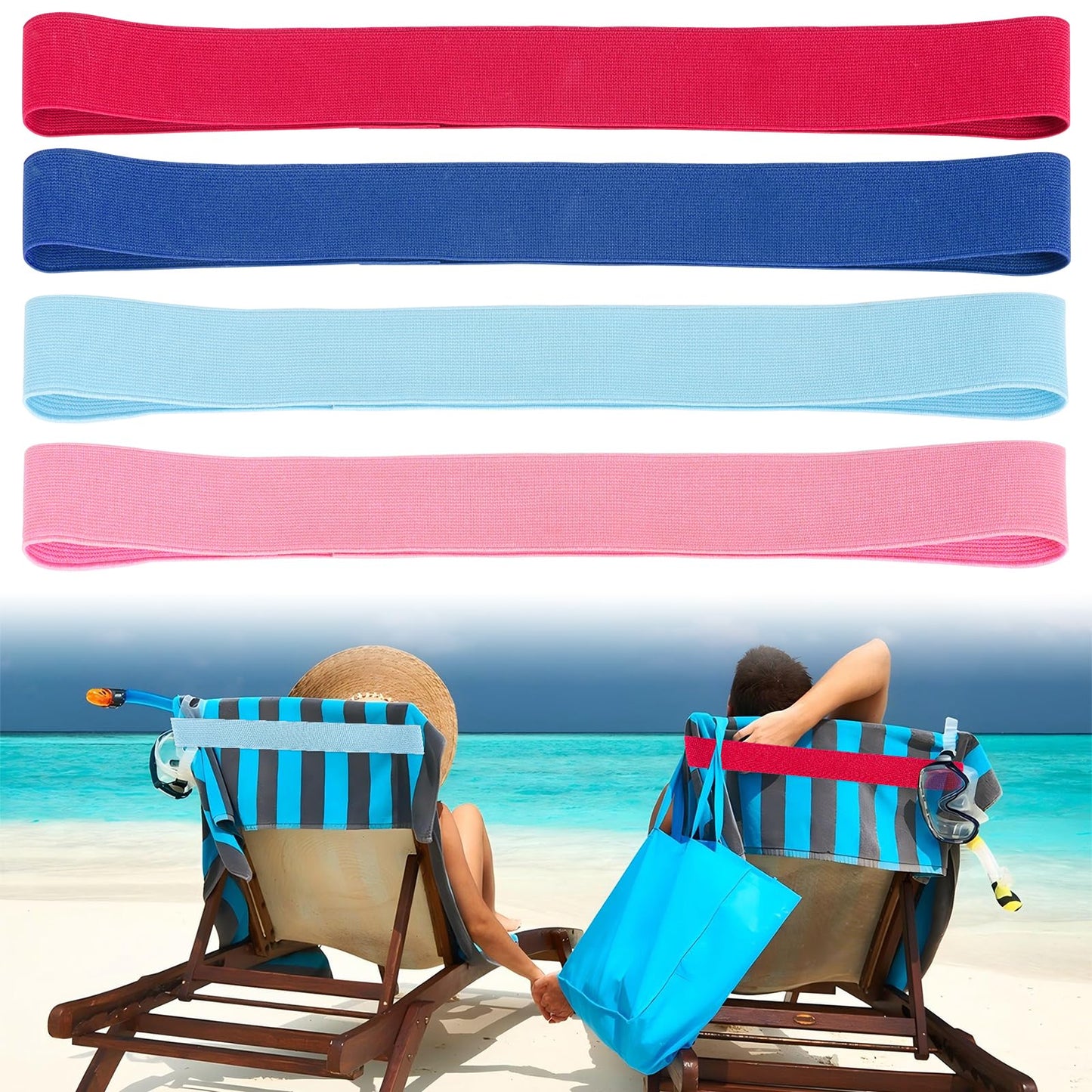4 Pack Towel Bands for sun Loungers,Elastic Bands for Sunbed Towel, Windproof Towel Bands, Better Towel Chair Clips Beach Towel Holder for Chair