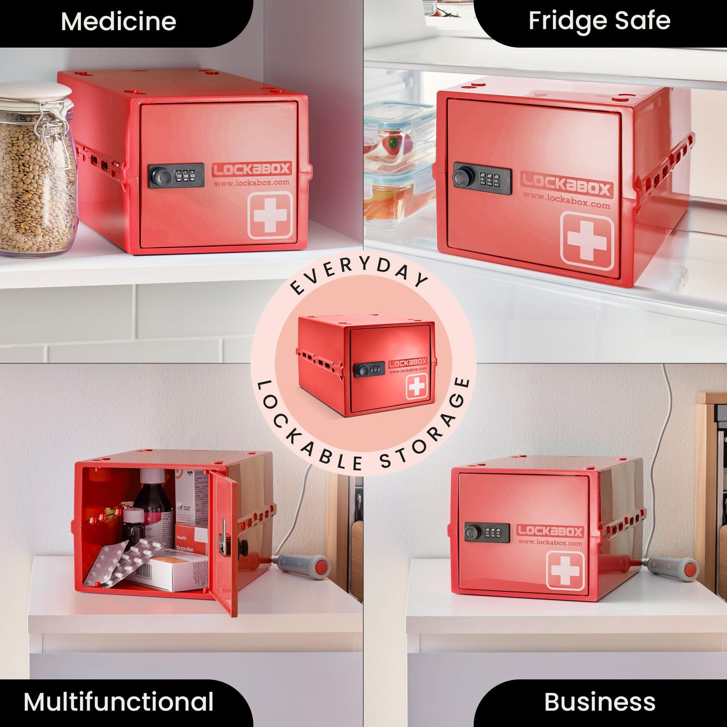 Lockabox One Medi Red | Premium Lockable Medicine Box | 10 Litre Lightweight & Hygienic Medicine Lock Box | BPA-Safe
