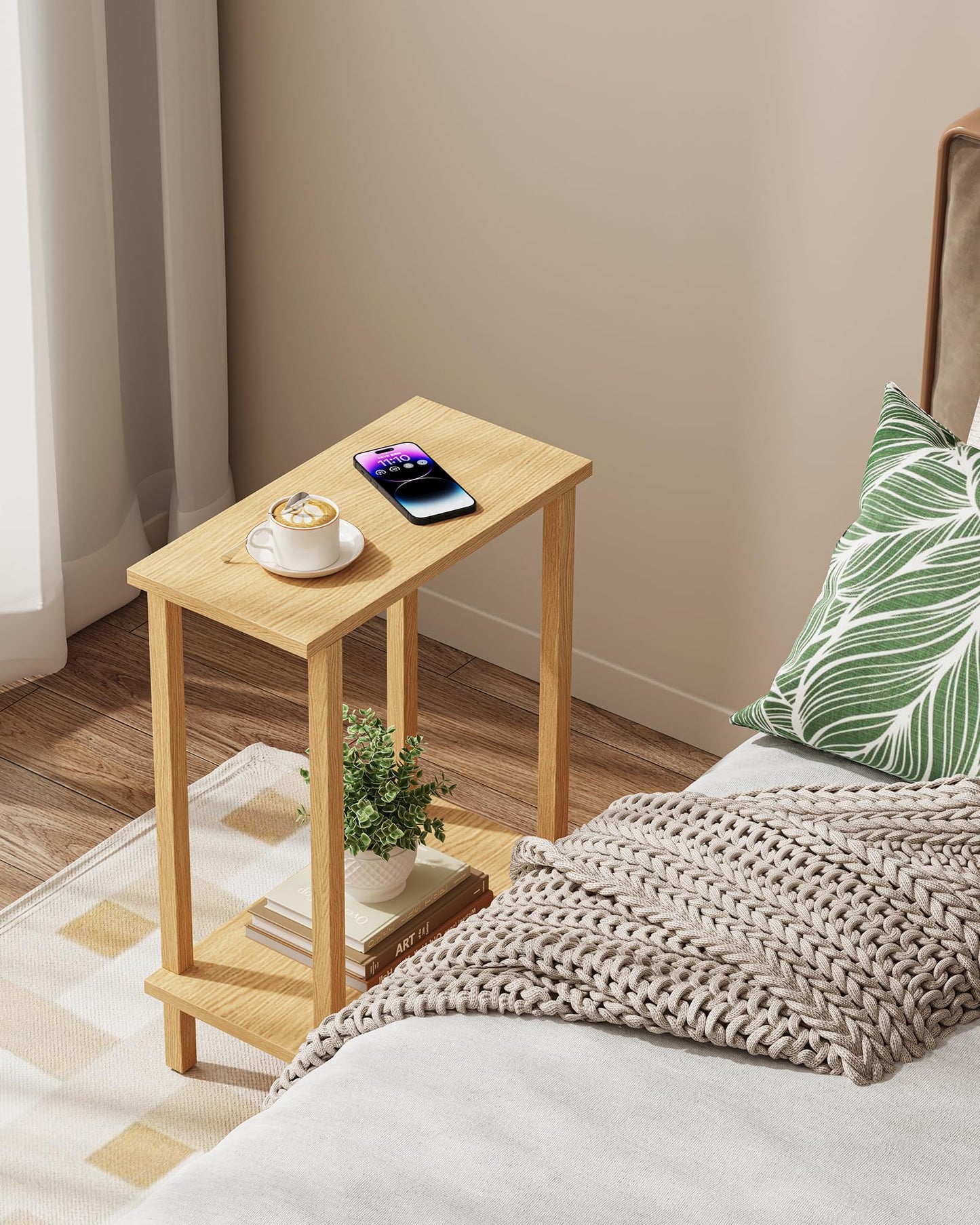 TUTOTAK Small Side Table, Narrow End Table, Skinny Sofa Table, Slim Nightstand, Living Room, Bed Room, Natural TB01BN062EU