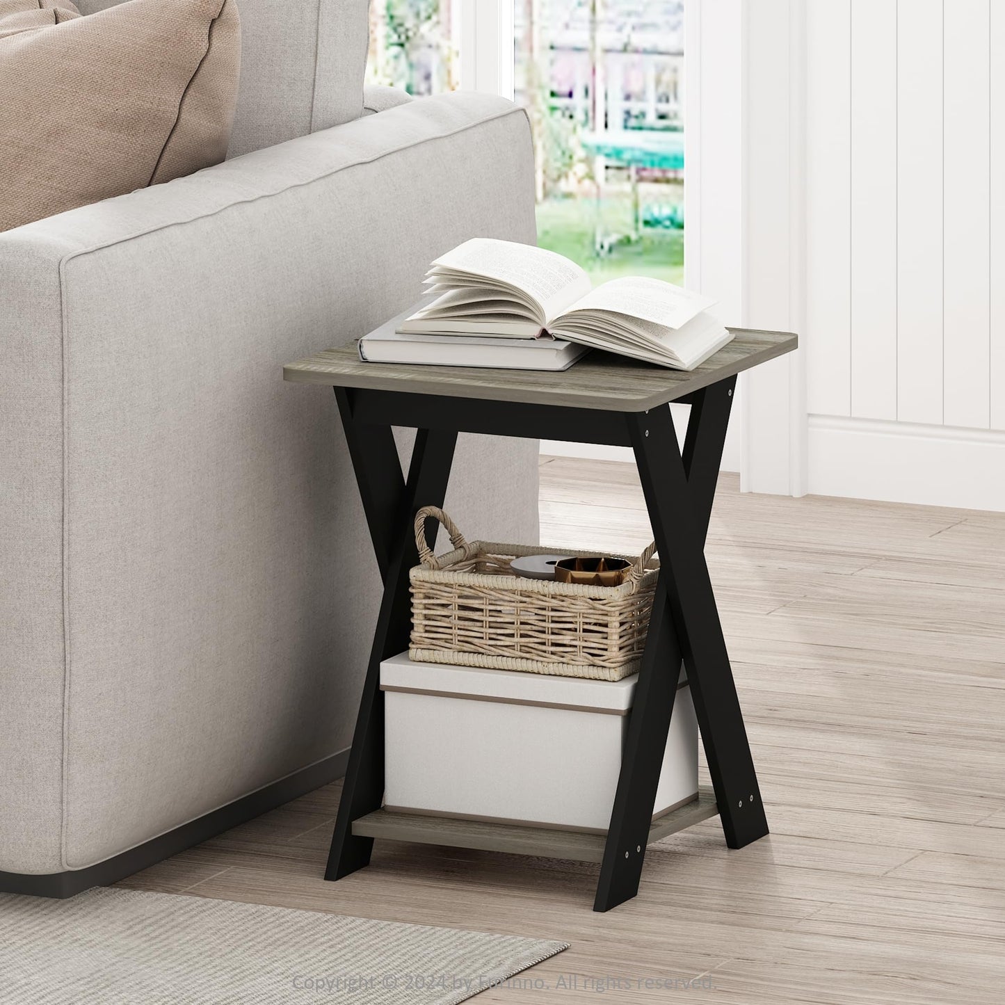 Furinno MODERN Side Table, X-Legs End Table with Open Shelf, Criss-Crossed Night Stand, Bedside Table, Easy Assembly, for Living Room, Bedroom
