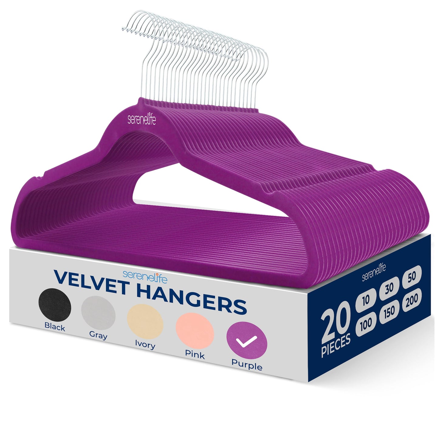 SereneLife Velvet Hangers 20 Pcs, Non Slip Heavy Duty Hanger Set with 360° Swivel Hook, Smooth Velvet Finish to Protect Fabric, Lightweight