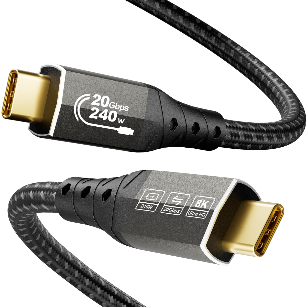ZIKNYDO USB C to USB C Monitor Cable 2m, USB C 3.2 20Gbps Data Transfer, Supports 8K@30Hz, 4K@60Hz/ 144Hz Video Type C, 240W Charging, USBC Display