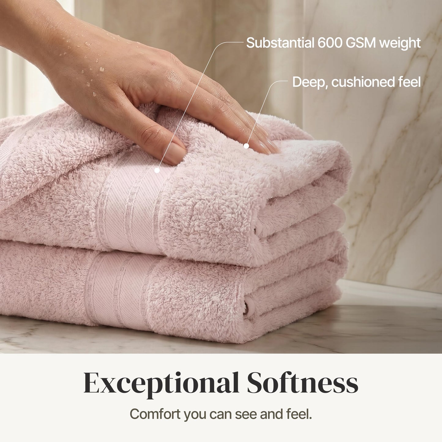 Modern Threads Spun Loft 6-Piece 100% Combed Cotton Set-Bath, Hand Towels, & Washcloths Super Absorbent & Quick Dry-600 GSM-Soft & Plush
