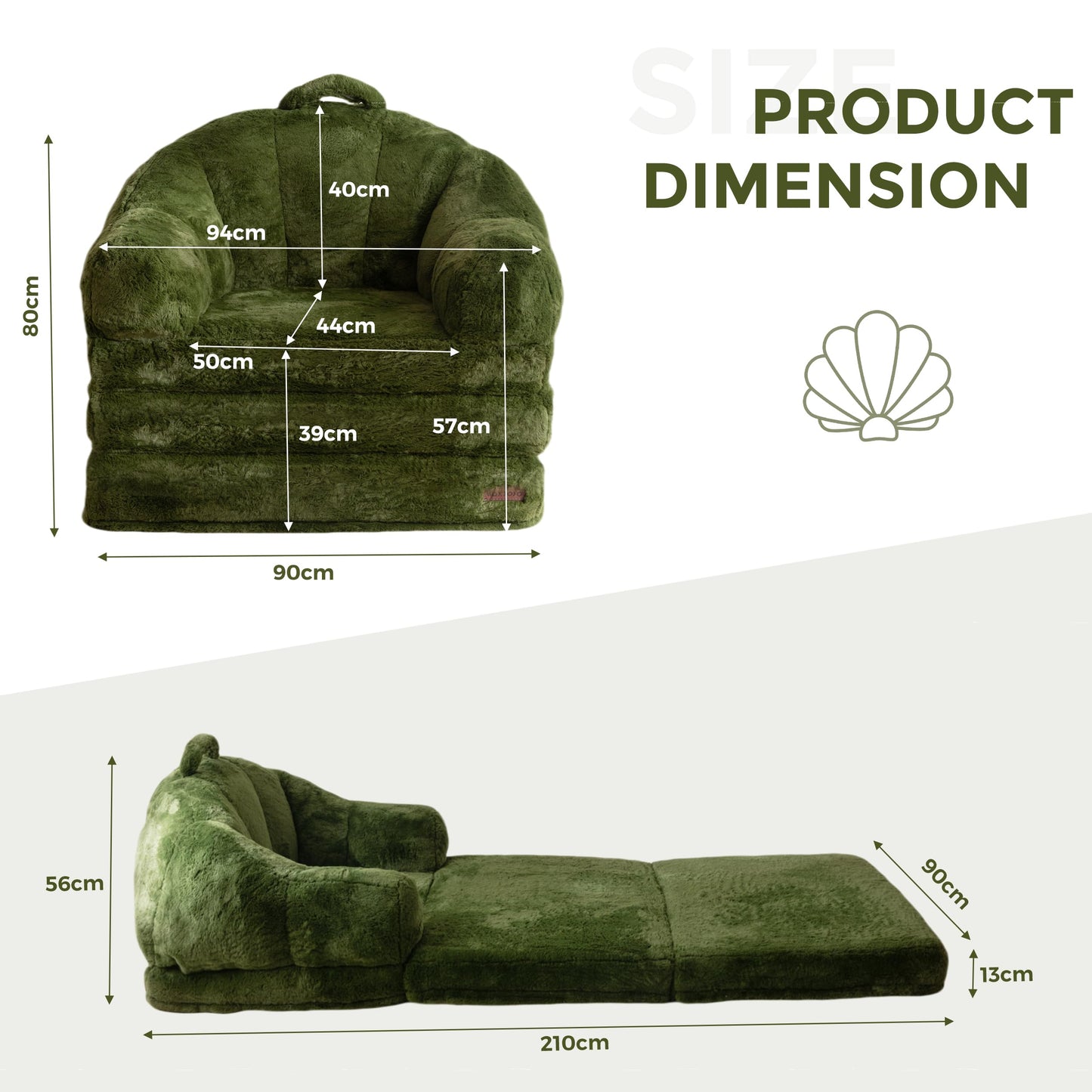 MAXYOYO Single Sofa Bed, Folding Bean Bag Chair, Faux Fur Fabric