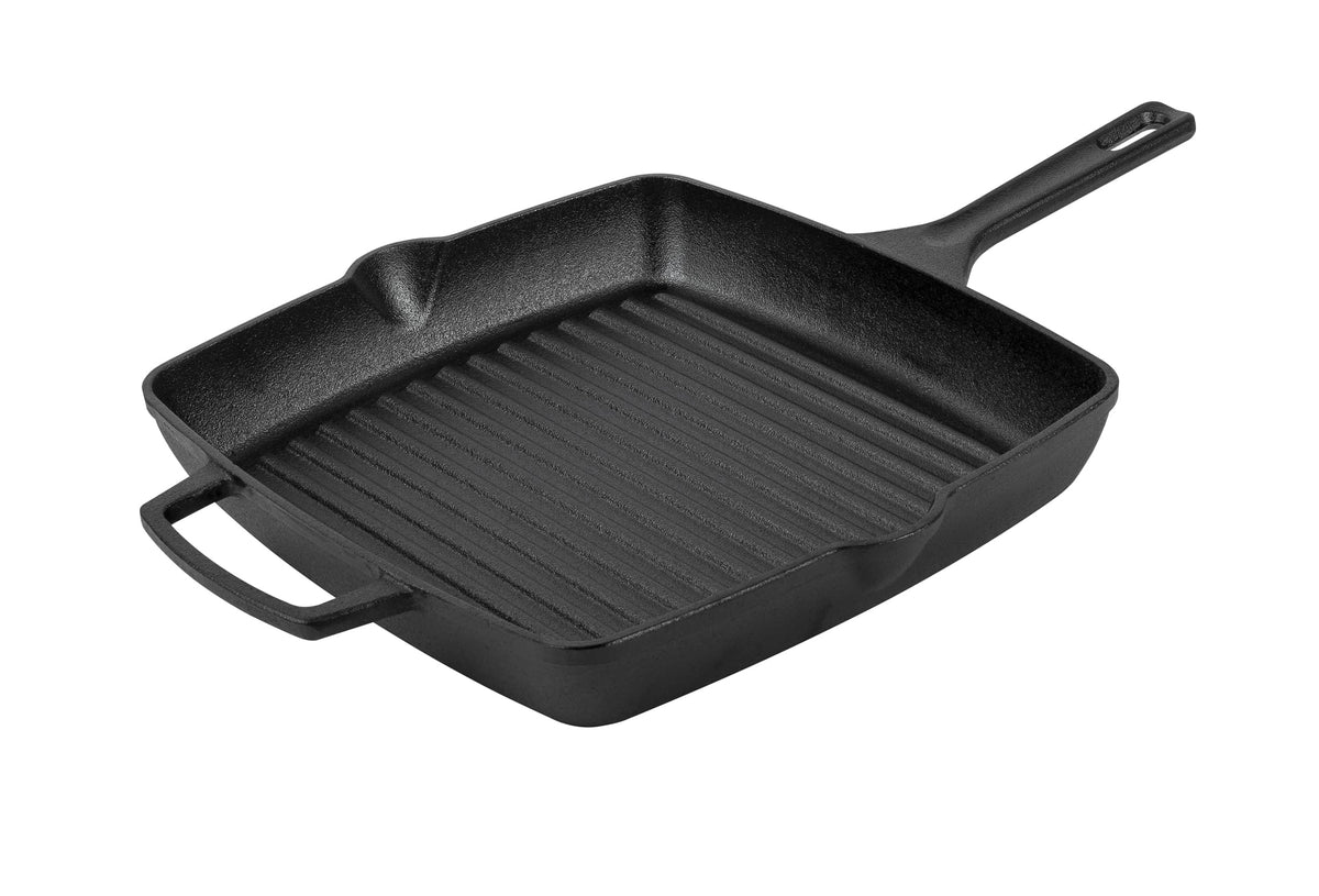 Prestige x Nadiya Cast Iron Griddle Pan - Pre Seasoned Square Cast Iron Pan 25cm, Induction suitable, BBQ & Oven Safe, Toxin Free Cast Iron Skillet