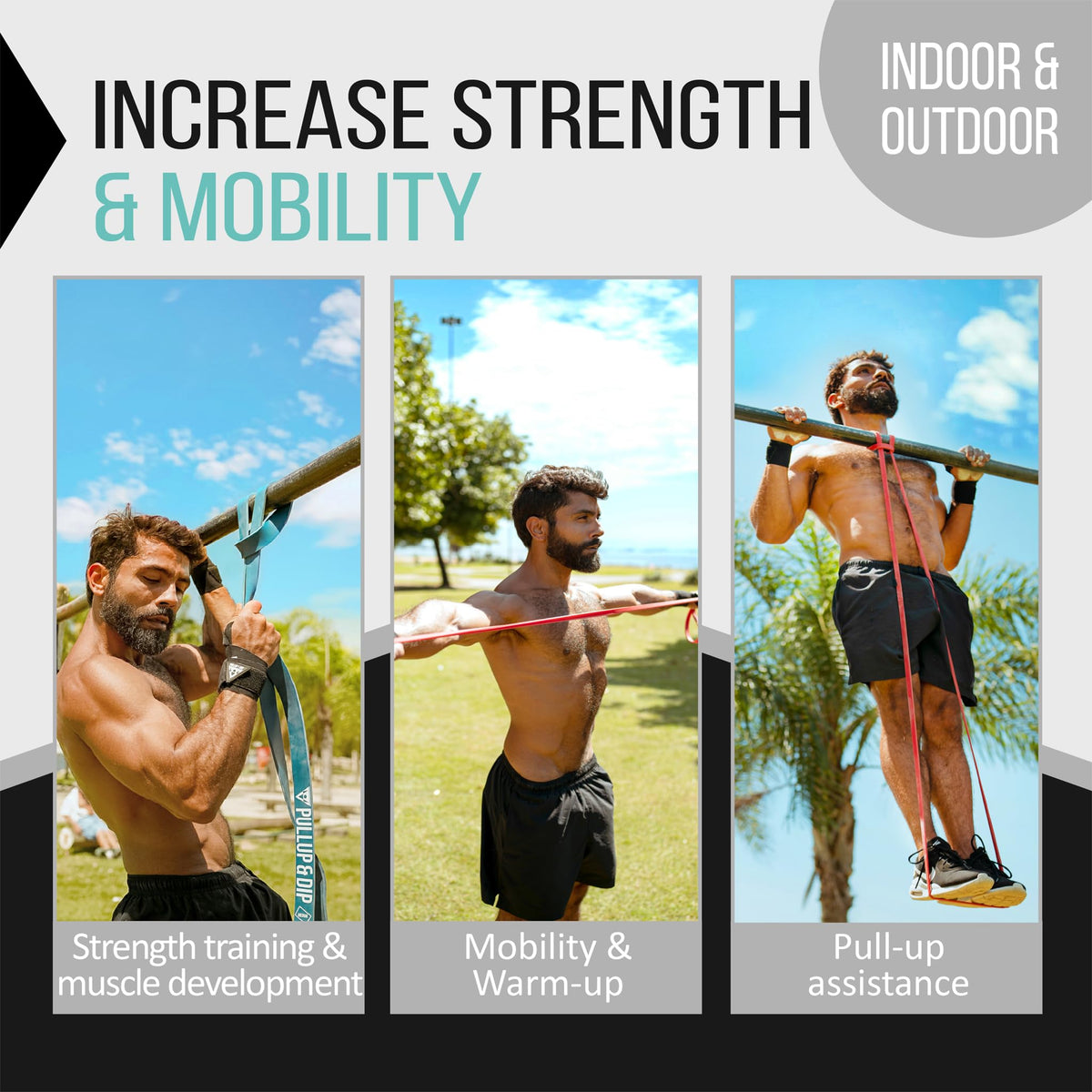 PULLUP & DIP Resistance Bands Pull Up Bands for Assisted Pull Ups, Calisthenics, Crossfit, Pull Up Bar; Premium Fitness Bands (EXTRA LIGHT + LIGHT +