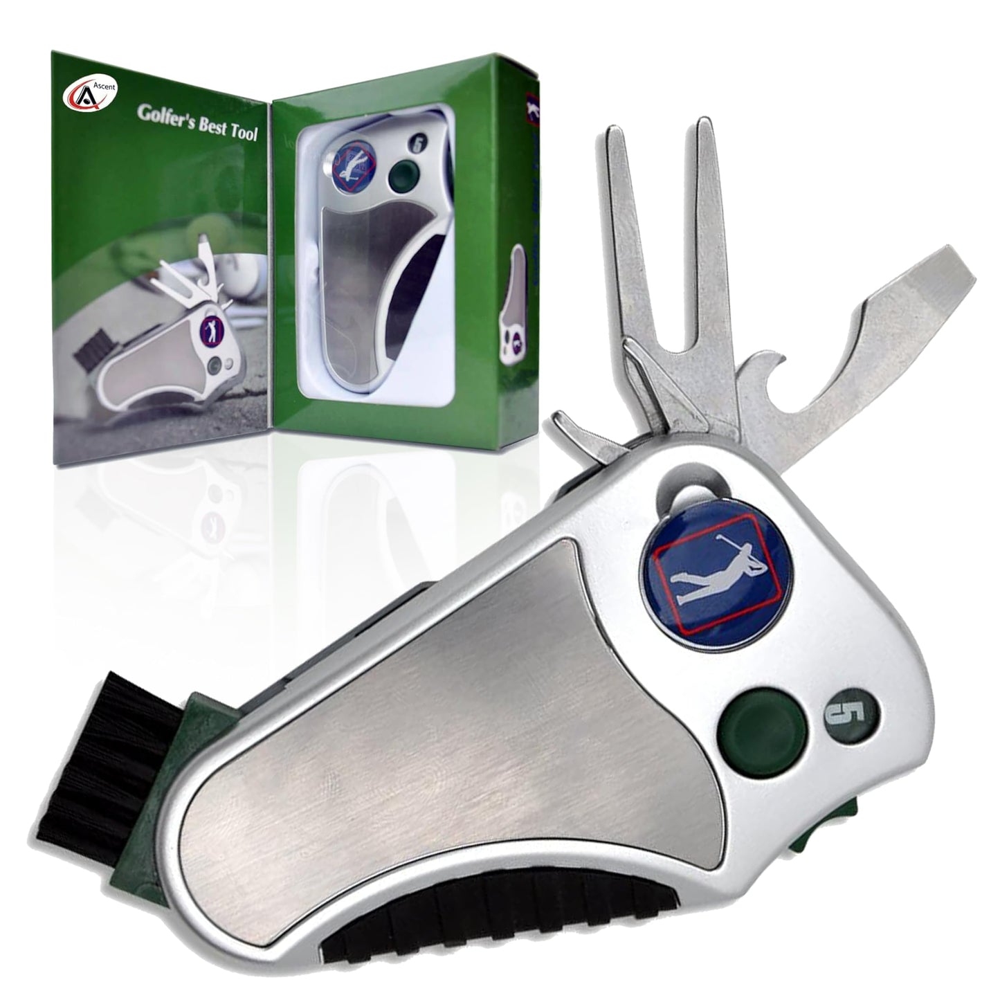 Golfer's Best Tool Golf Multitool All-in-ONE - Stroke Counter, Divot Repair Tool, Brush, Ball Marker, Cleat Tightener, Club Groove Cleaner, Best Golf