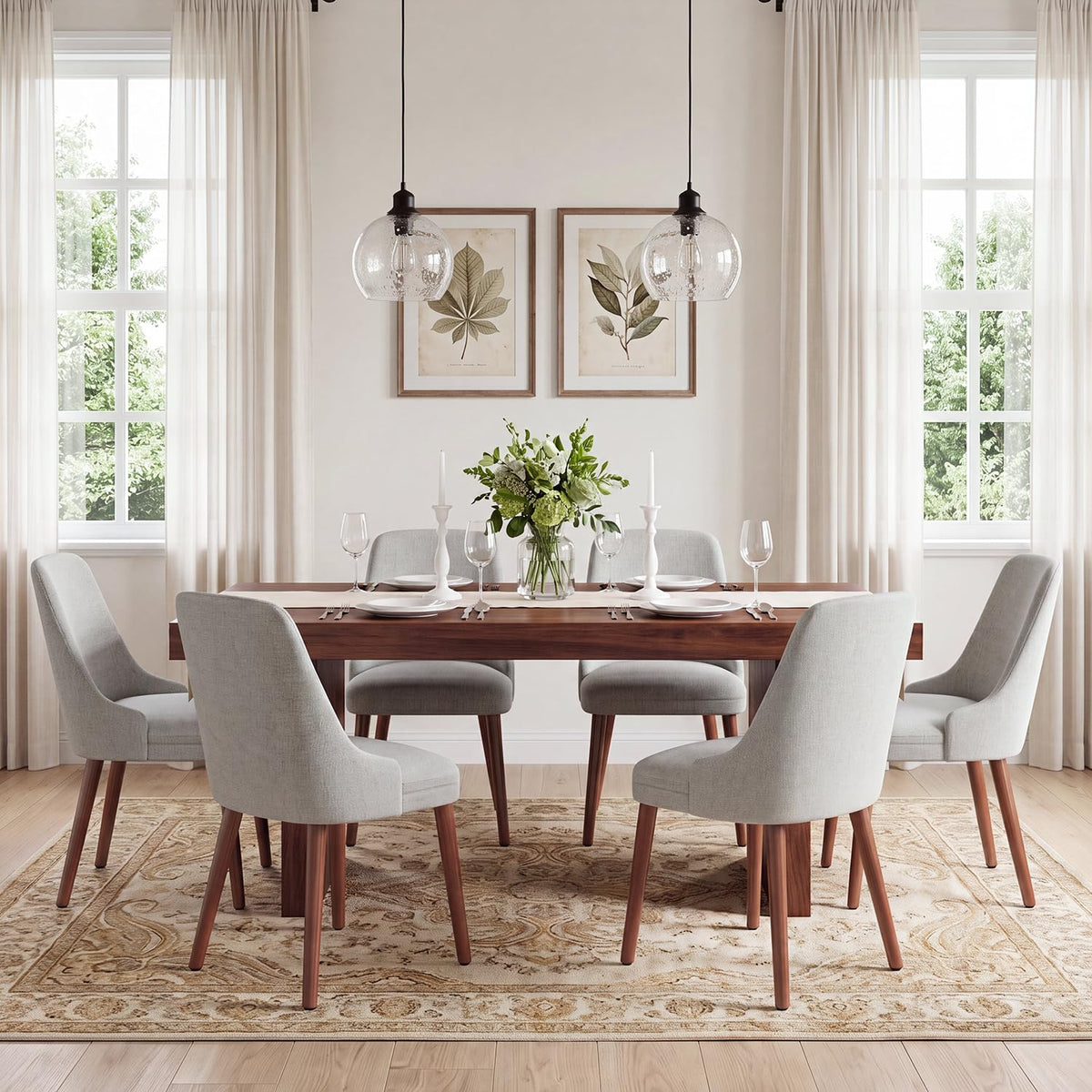 Dining Chairs Set of 6, Upholstered Dining Room Chairs with Ergonomic High Back, Thick Padded Seat, Skin-Friendly Fabric
