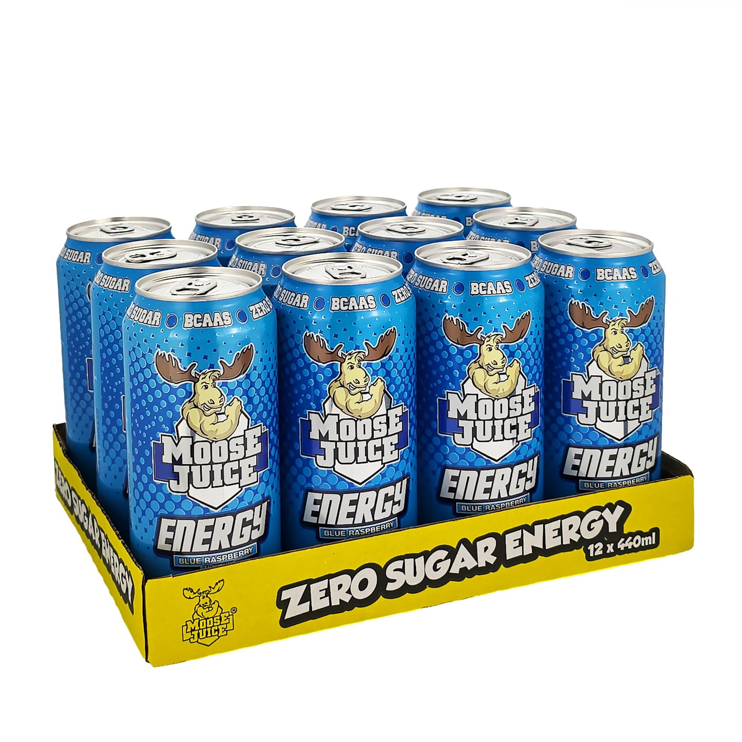 Moose Juice // Clean Energy + BCAA Drink // Only 14 kcal // 141mg Caffeine // Zero Sugar & Aspartame // Vitamins // Blue Raspberry Flavour // 12 x