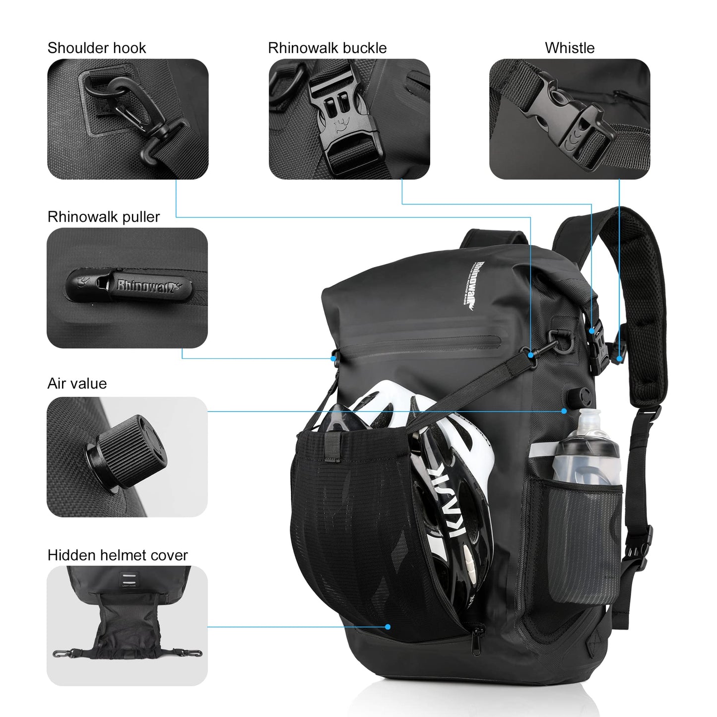 Rhinowalk Bike Pannier Bag Waterproof 22L Bicycle Rear Rack Trunk Bag for Cycling Bicycling Traveling Riding