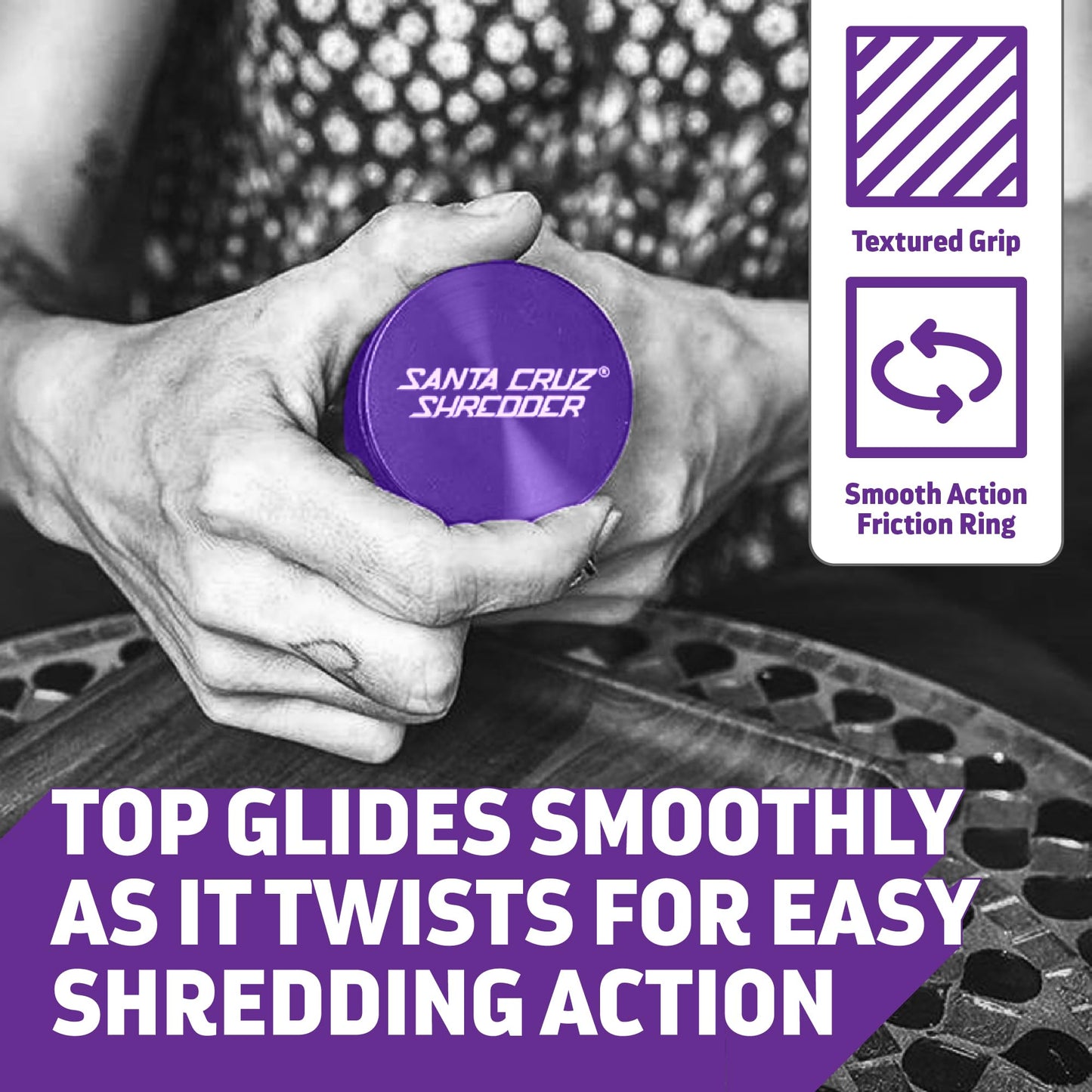 Santa Cruz Shredder Herb Grinder 3 Piece Medium 2 1/8" Superior Grip and Aluminium (Purple)
