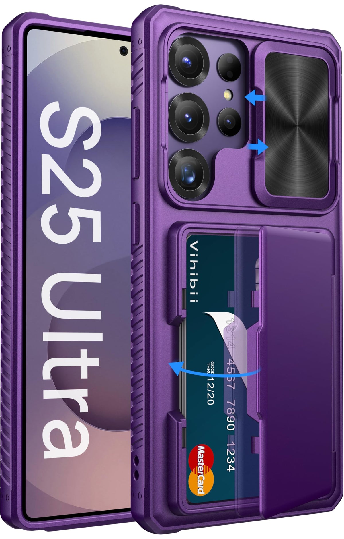 Vihibii for Samsung Galaxy S25 Ultra Wallet Case, Built-in Card Holder (4 Cards), [RFID Blocking] & Slide Camera Lens Protective Cover, Heavy Duty